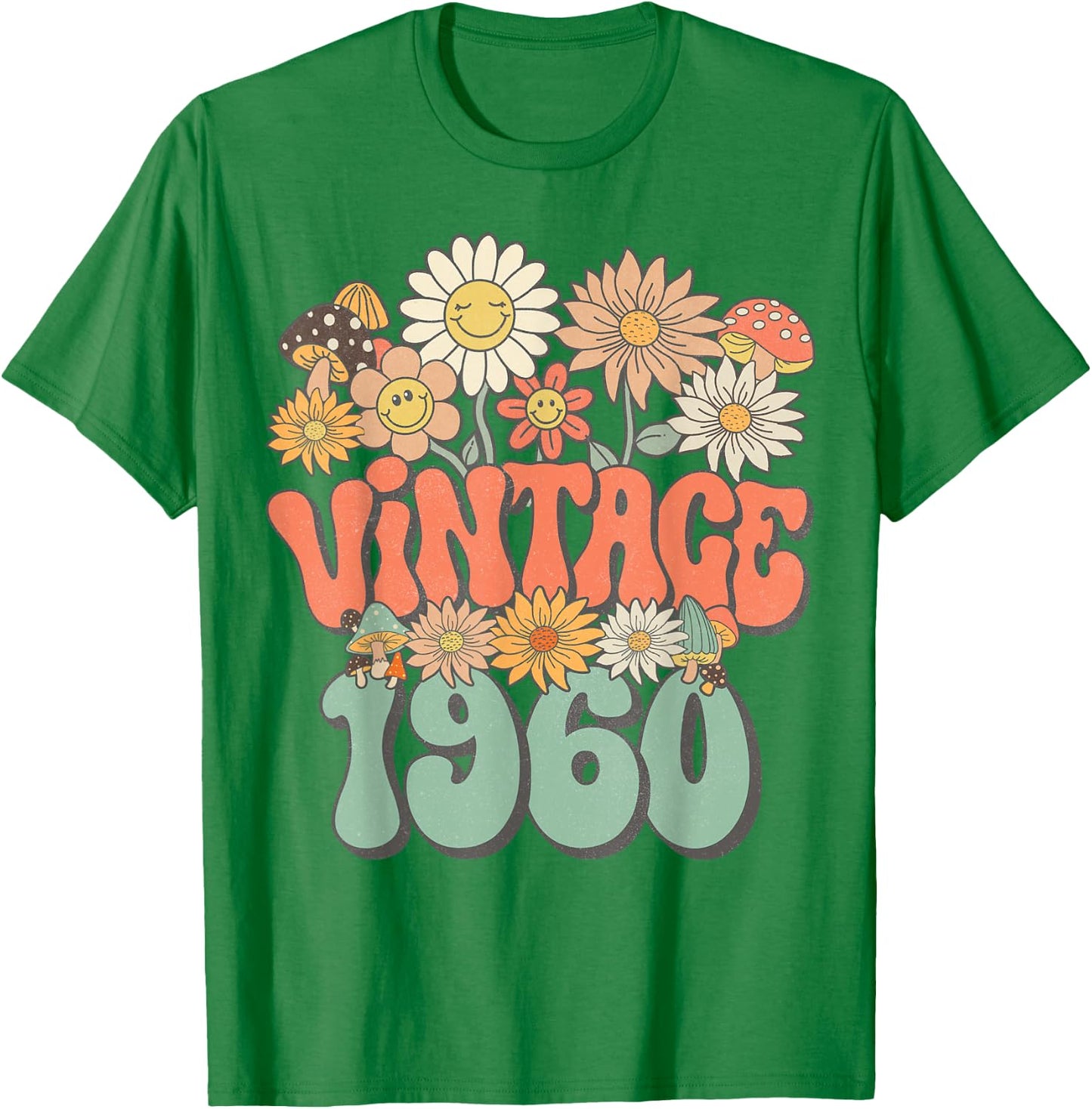 Vintage 1960 Floral Hippie Groovy Daisy Flower 65th Birthday T-Shirt - T-Shirt | Irish Green