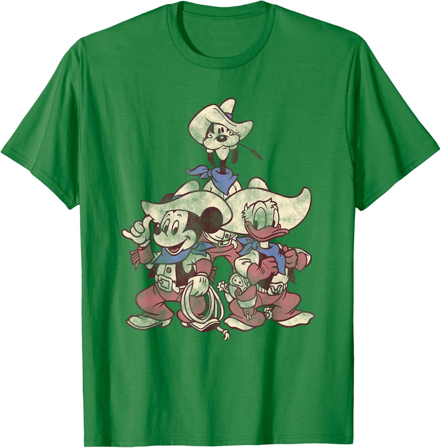 Disney Mickey and Friends Vintage Cowboy Western Group T-Shirt - T-Shirt | Irish Green