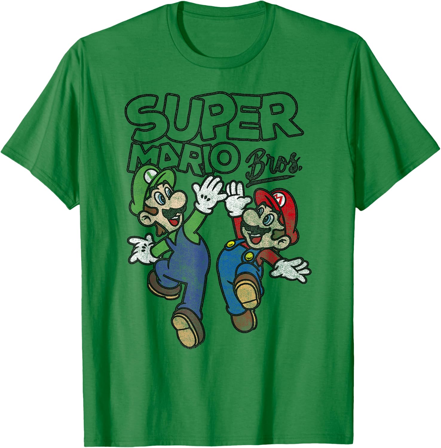 Super Mario Bros. Luigi And Mario High Five Portrait T-Shirt - T-Shirt | Irish Green