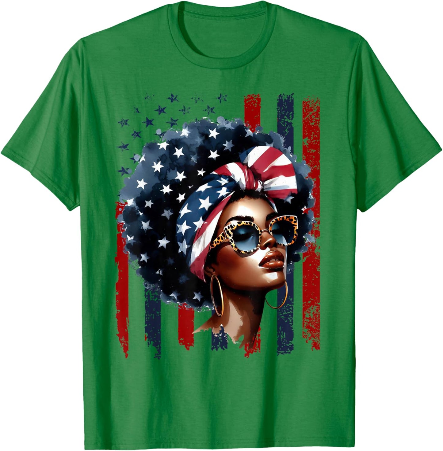 4th of July Black African American Women Afro Patriotic T-Shirt - T-Shirt | Irish Green