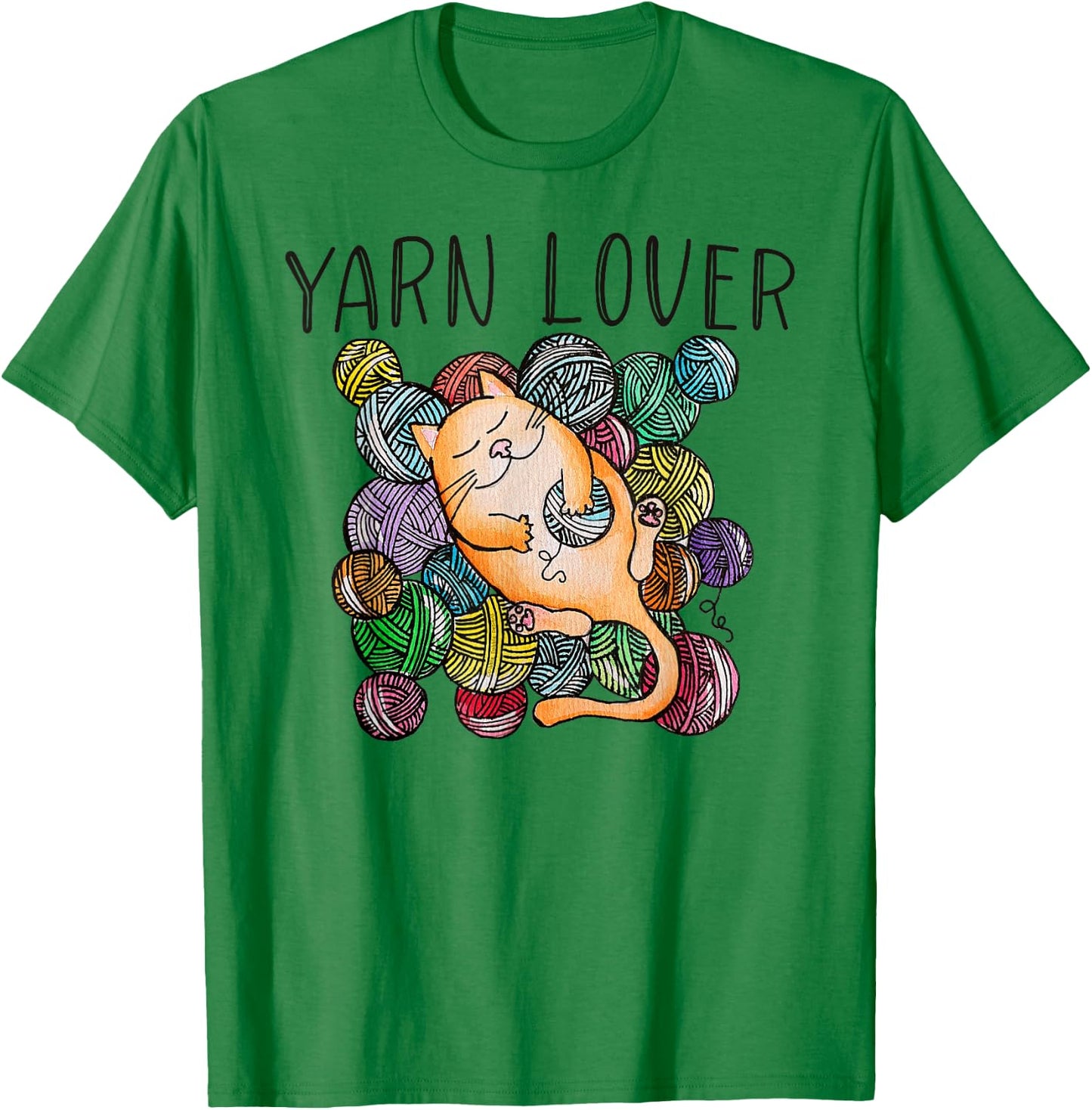 Adorable Knitting and Crochet Happy Cat Yarn Lovers T-Shirt - T-Shirt | Irish Green