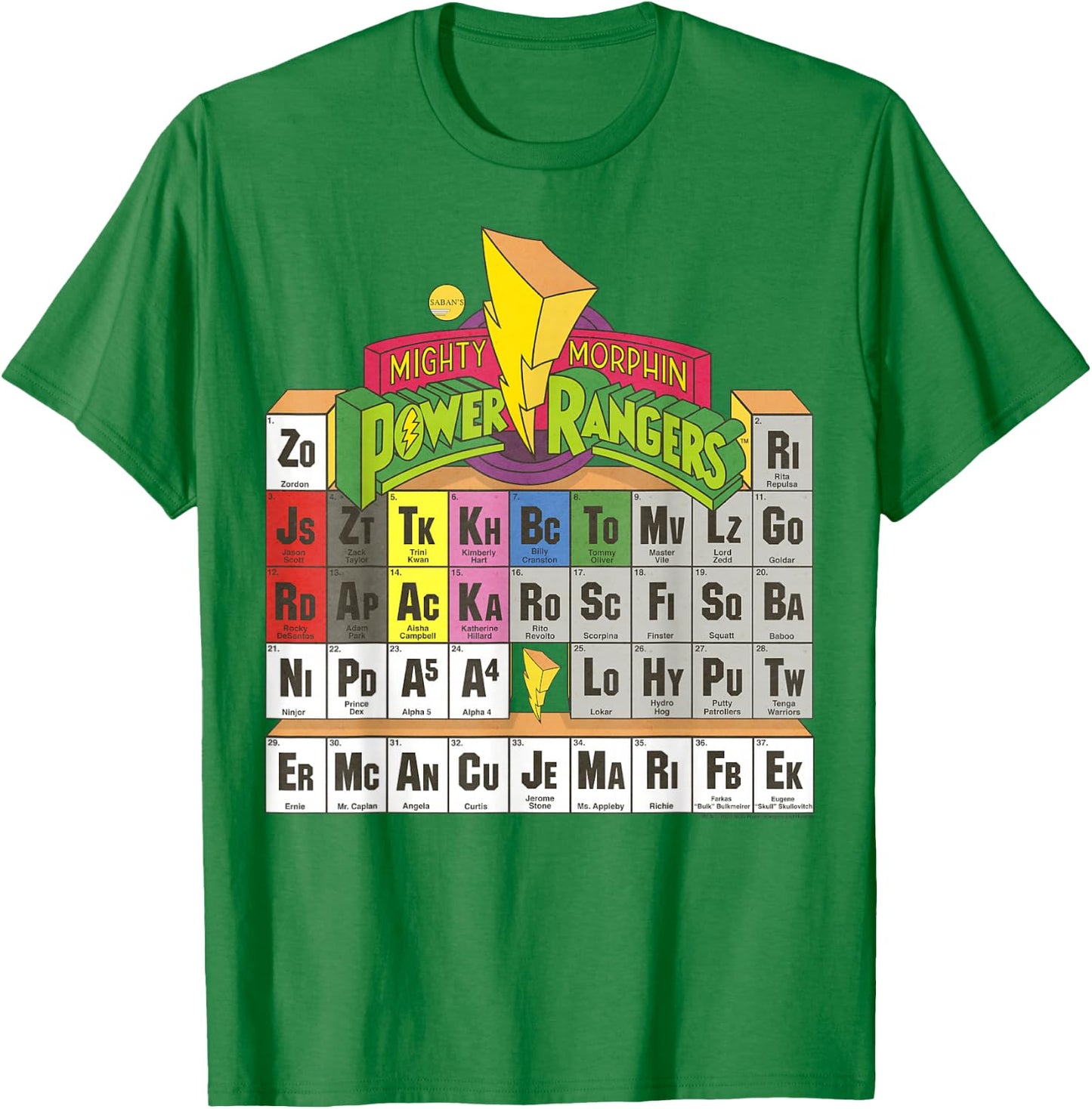 Power Rangers Vintage Colour Periodic Table T-Shirt - T-Shirt | Irish Green