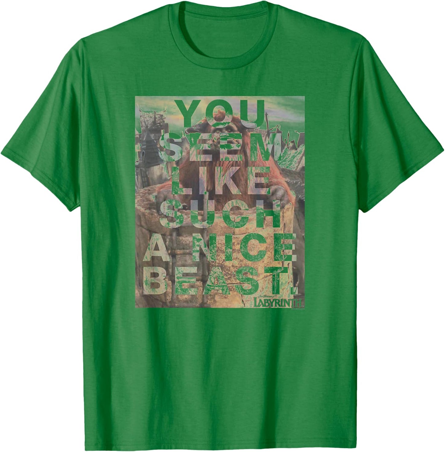 Labyrinth Official Licensed Grey Nice Beast , -Adults, Short Sleeve, Small T-Shirt - T-Shirt | Irish Green