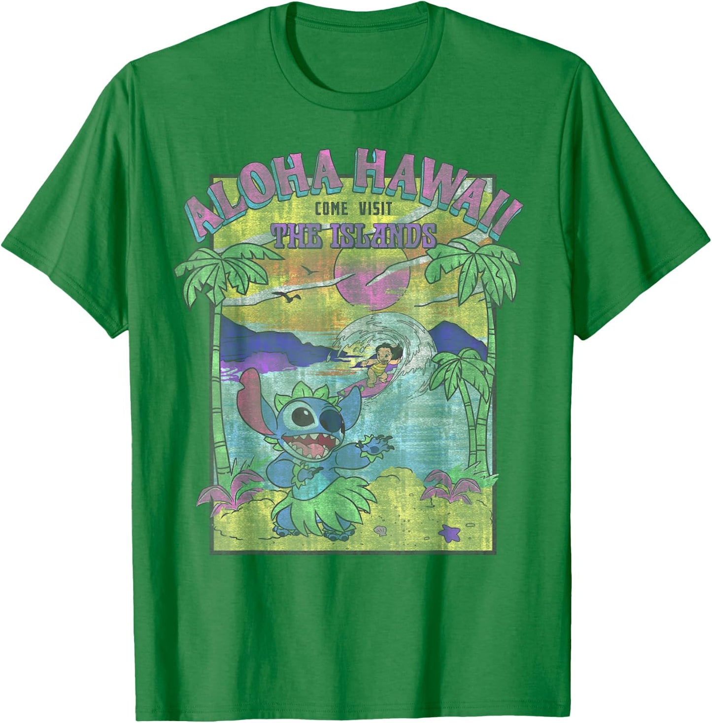 Disney Lilo & Stitch Aloha Hawaii Come Visit The Islands T-Shirt - T-Shirt | Irish Green