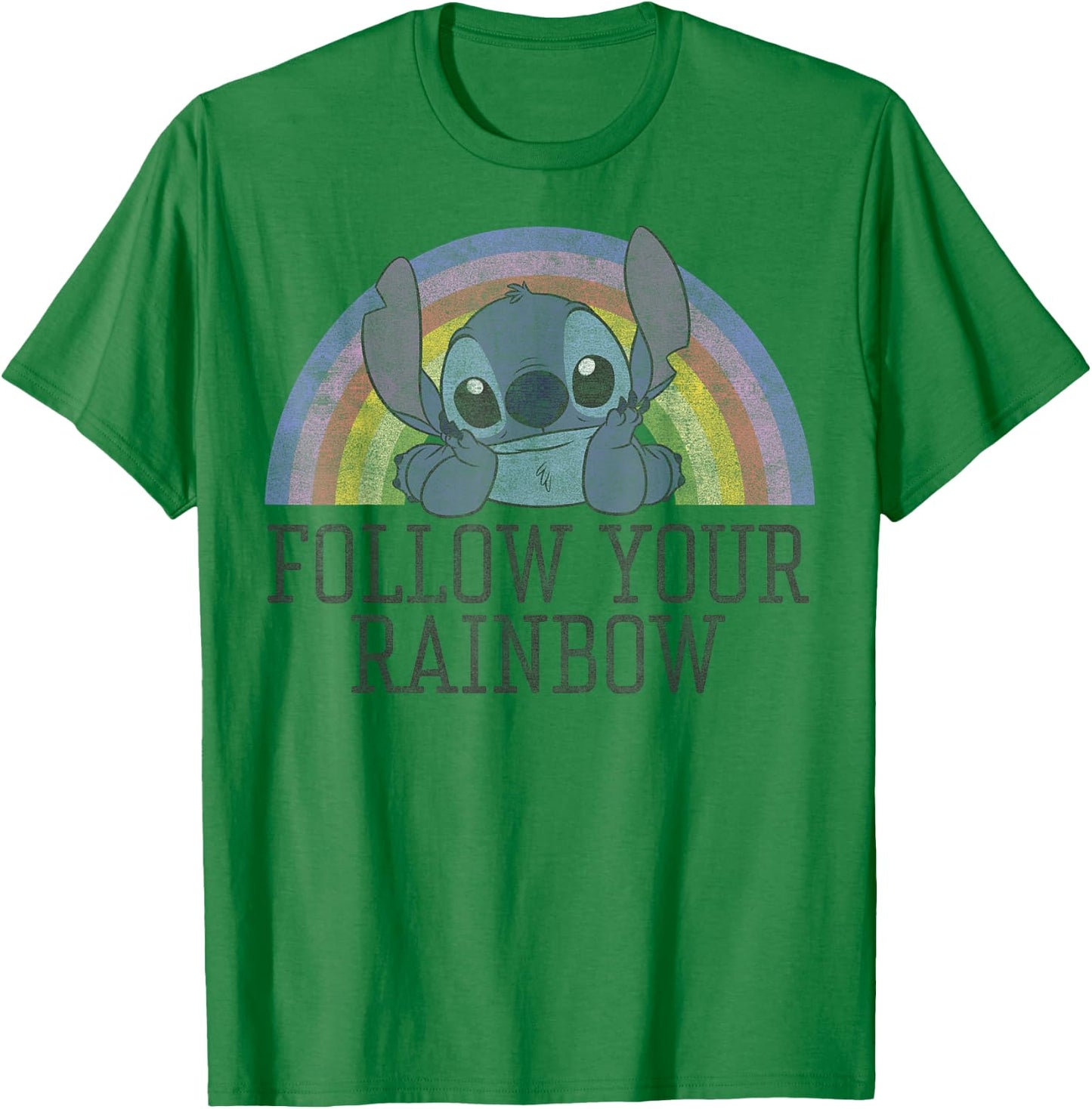 Disney Lilo & Stitch Follow Your Rainbow T-Shirt - T-Shirt | Irish Green