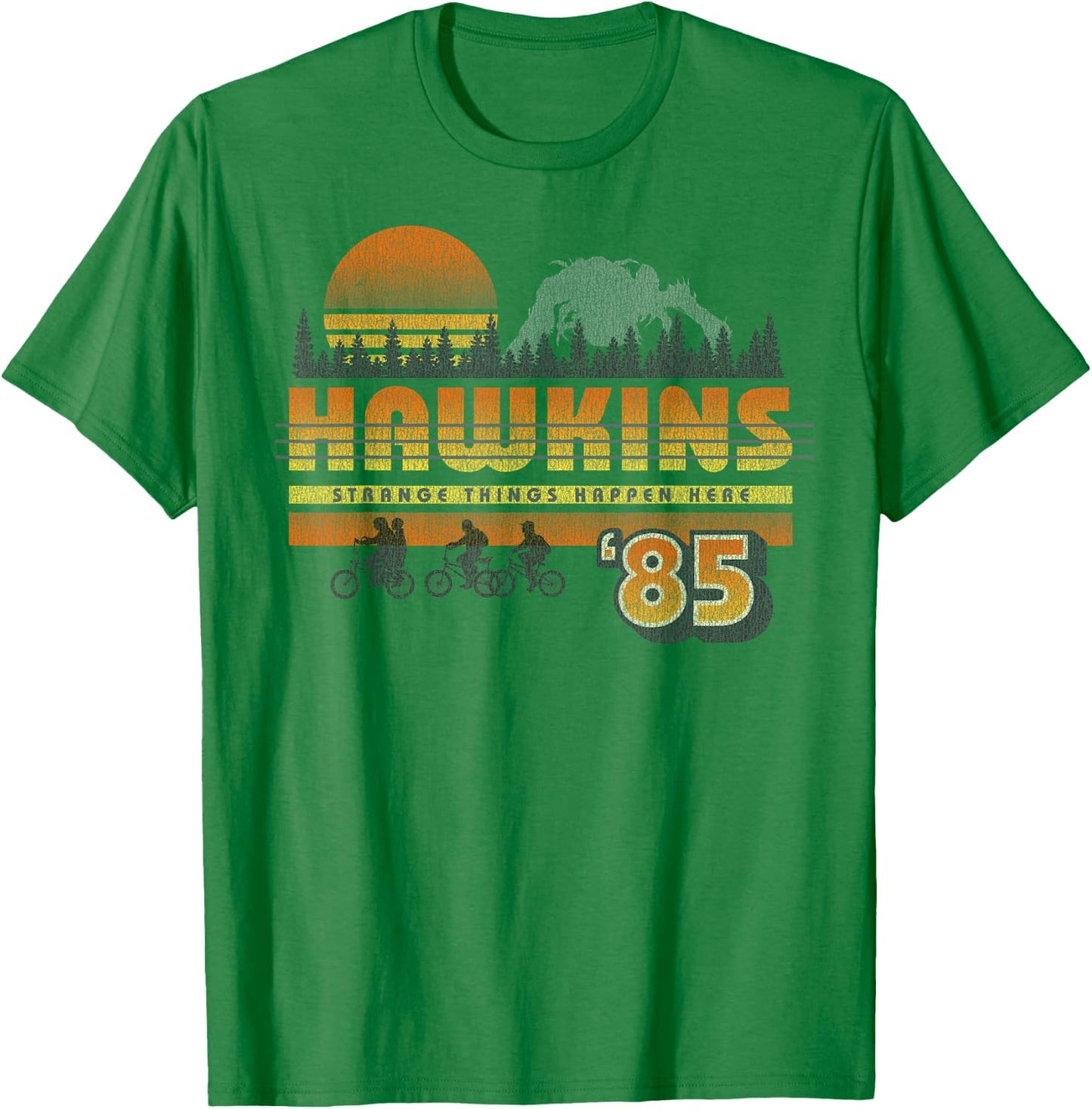 Netflix Stranger Things Hawkins Strange Things 85 Retro T-Shirt - T-Shirt | Irish Green