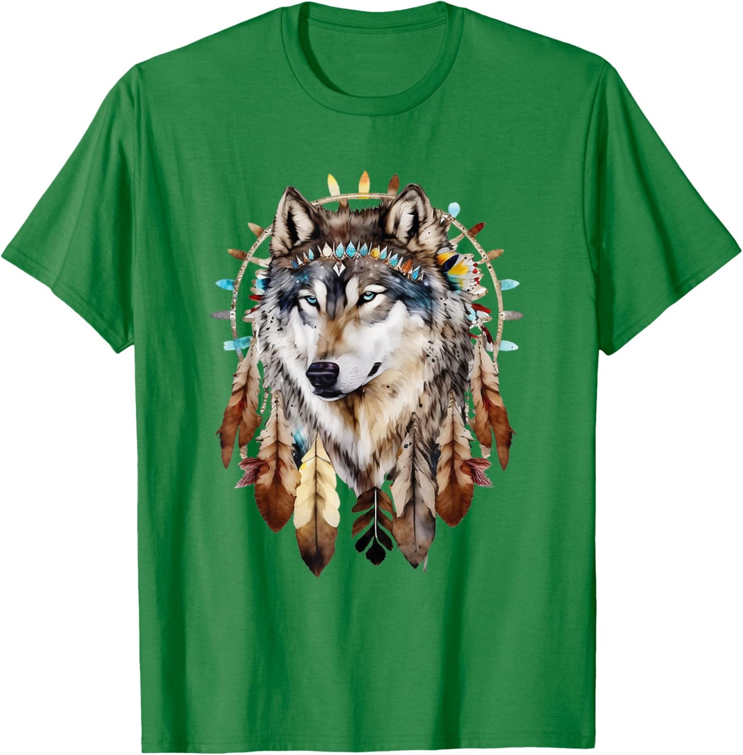 Native American Boho Dreamcatcher Tribe Wolf T-Shirt - T-Shirt | Irish Green