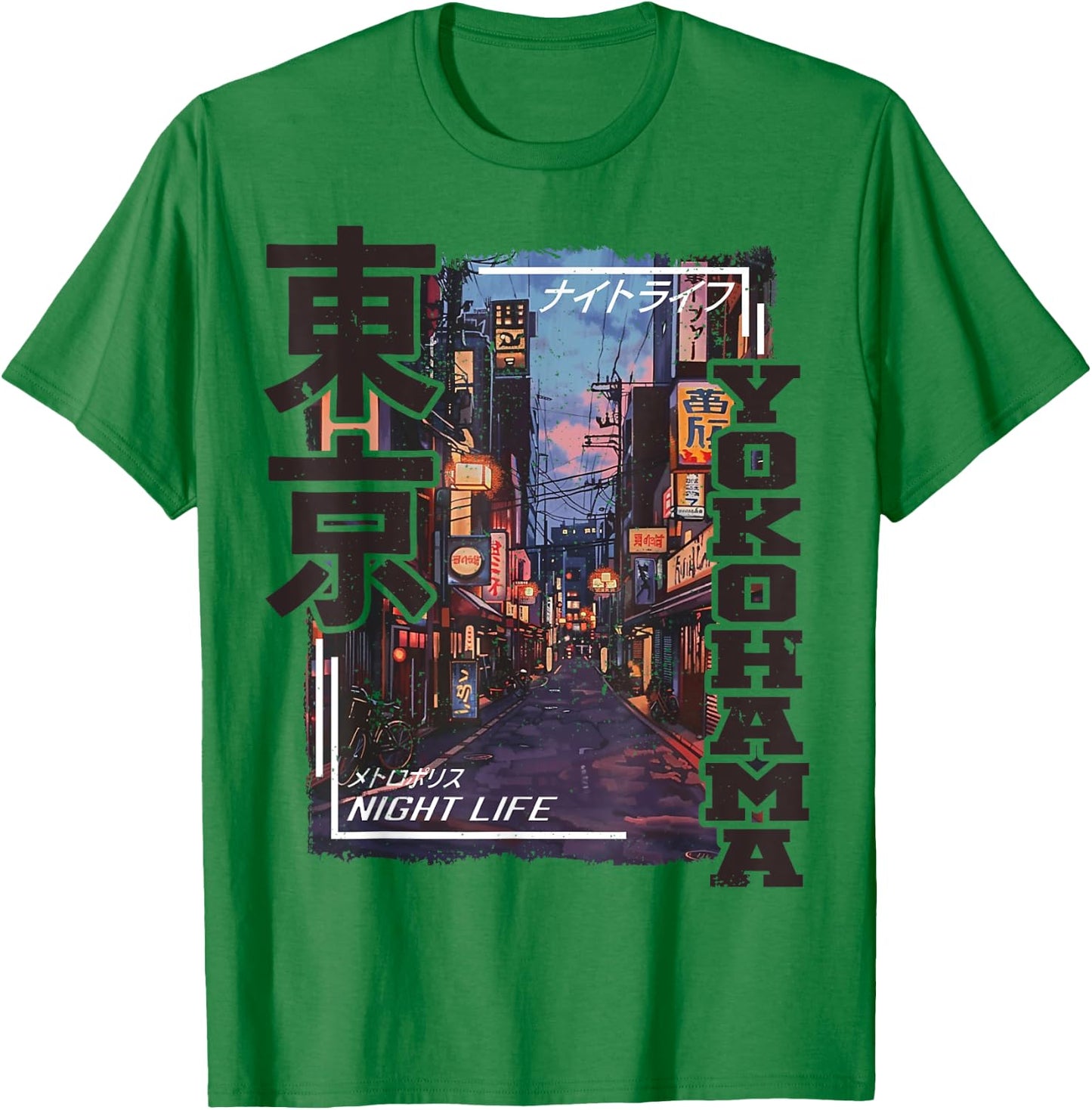 Yokohama City Retro Japan Aesthetics Streets of Yokohama T-Shirt - T-Shirt | Irish Green