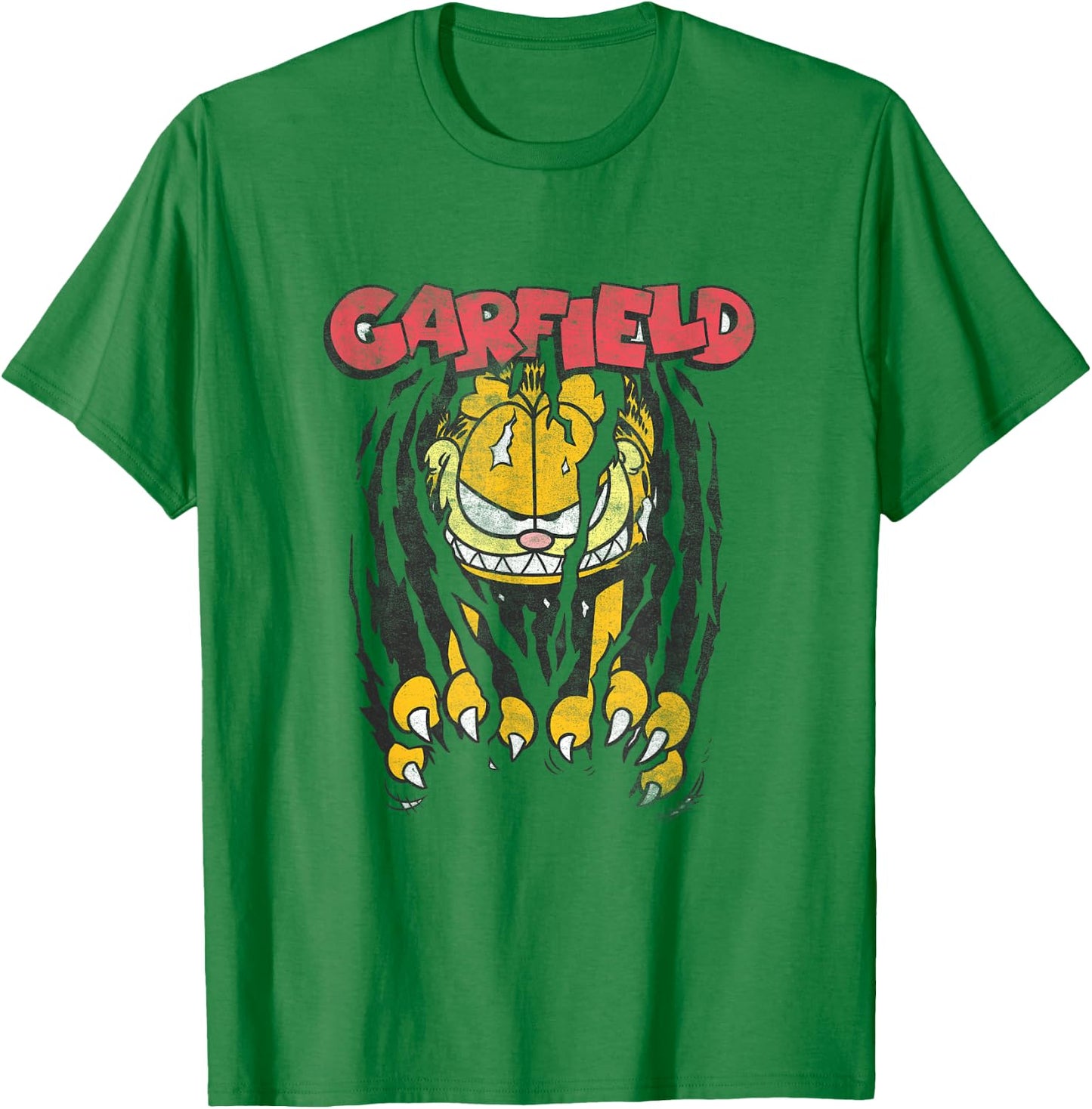 Garfield Vintage Classic Comic Cat Scratch Menacing Face T-Shirt - T-Shirt | Irish Green