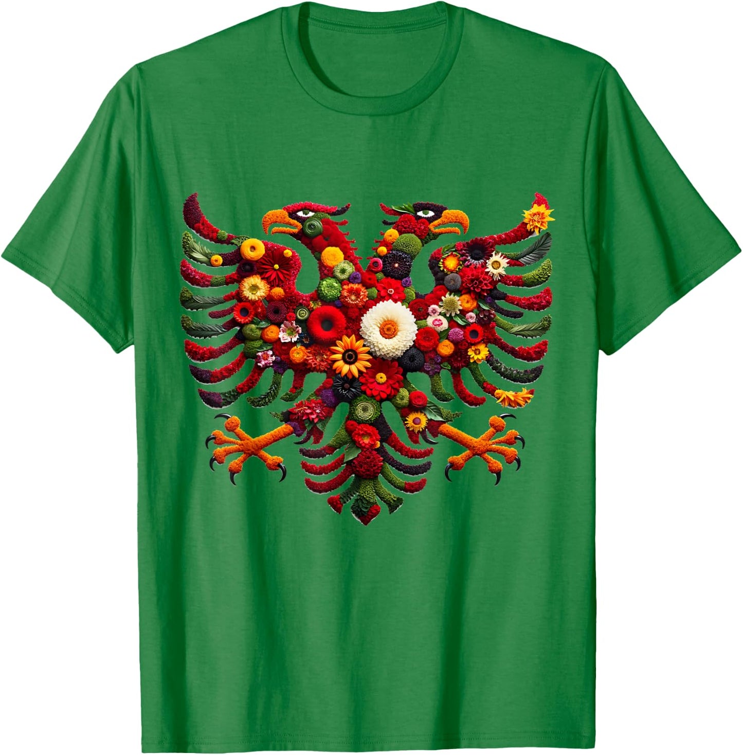 Albanian Flag Flower Eagle Double Red Albania Shqipe Kosovo T-Shirt - T-Shirt | Irish Green