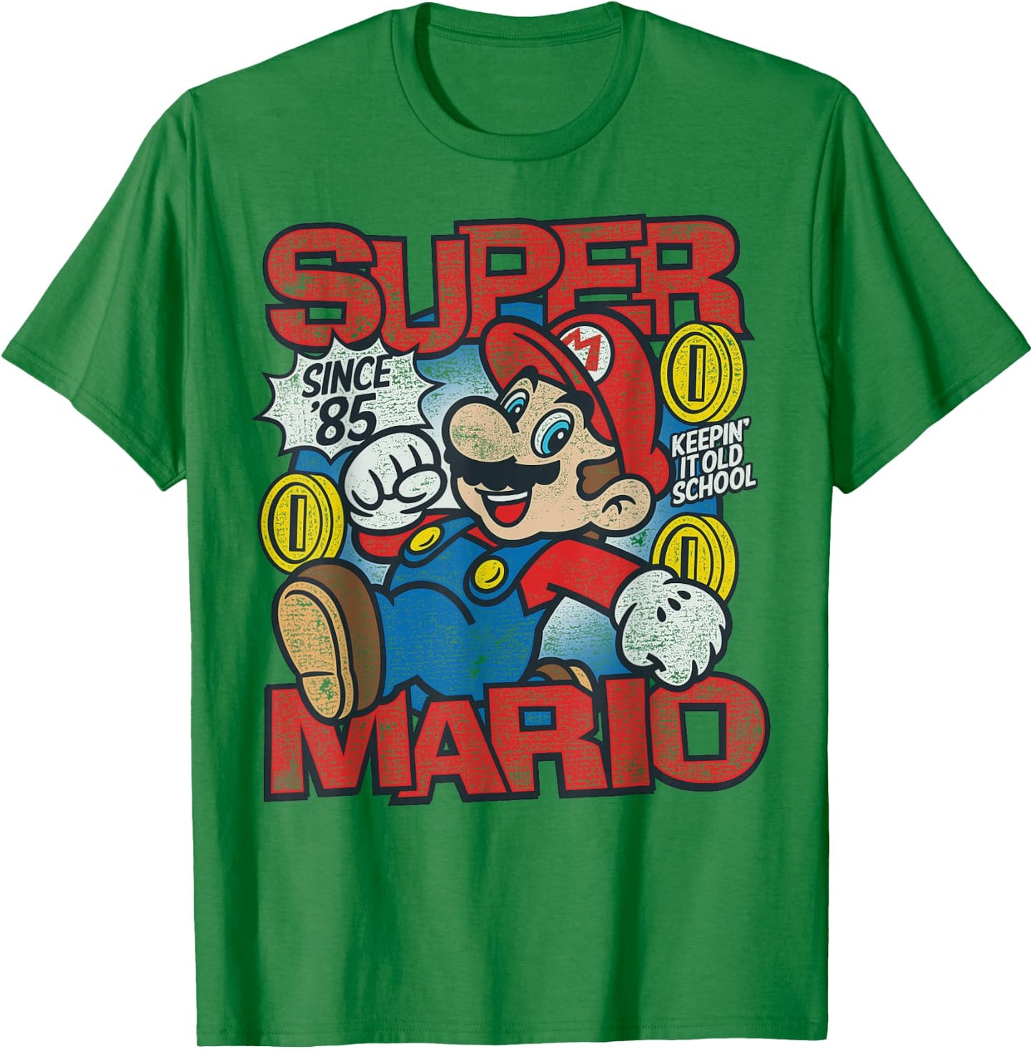 Super Mario Bros Mushroom Kingdom Since '85 Vintage T-Shirt - T-Shirt | Irish Green