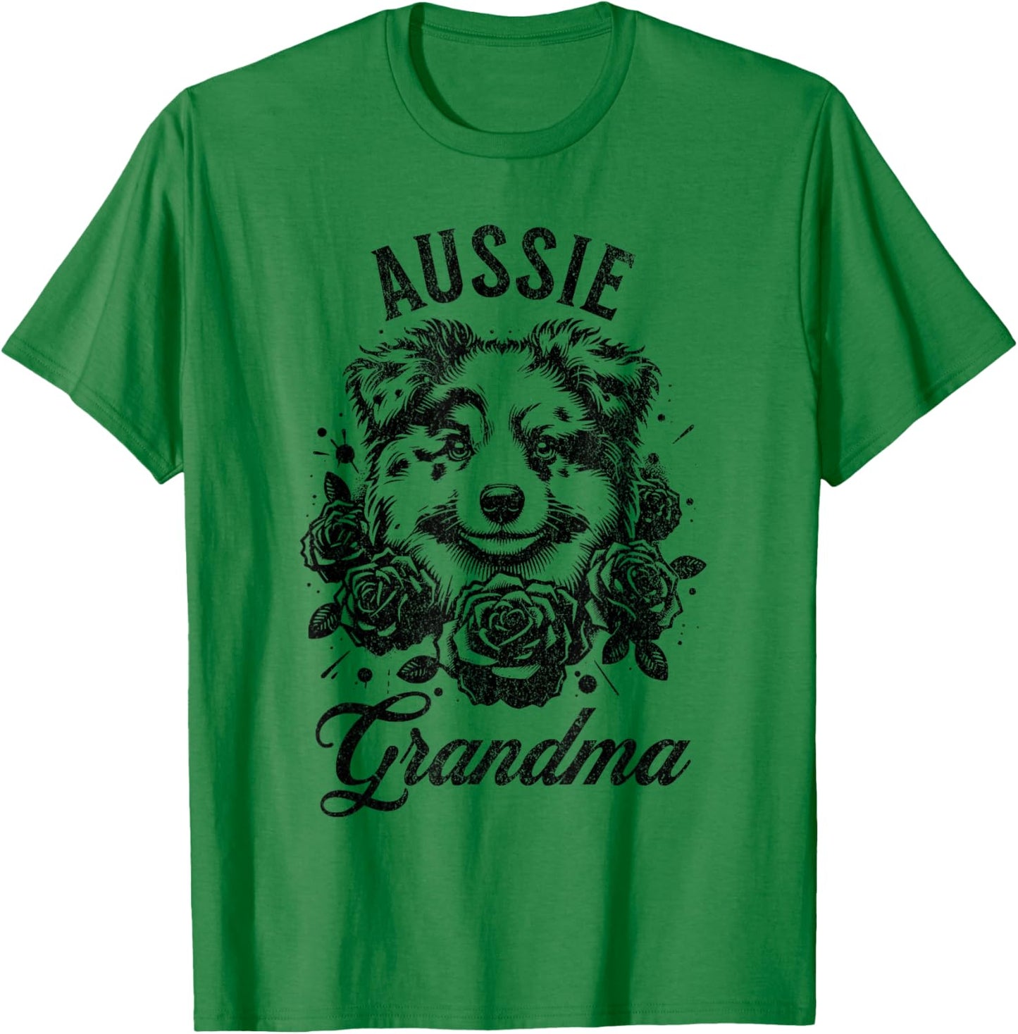 Aussie Light Red Merle Australian Shepherd Grandma Flowers T-Shirt - T-Shirt | Irish Green