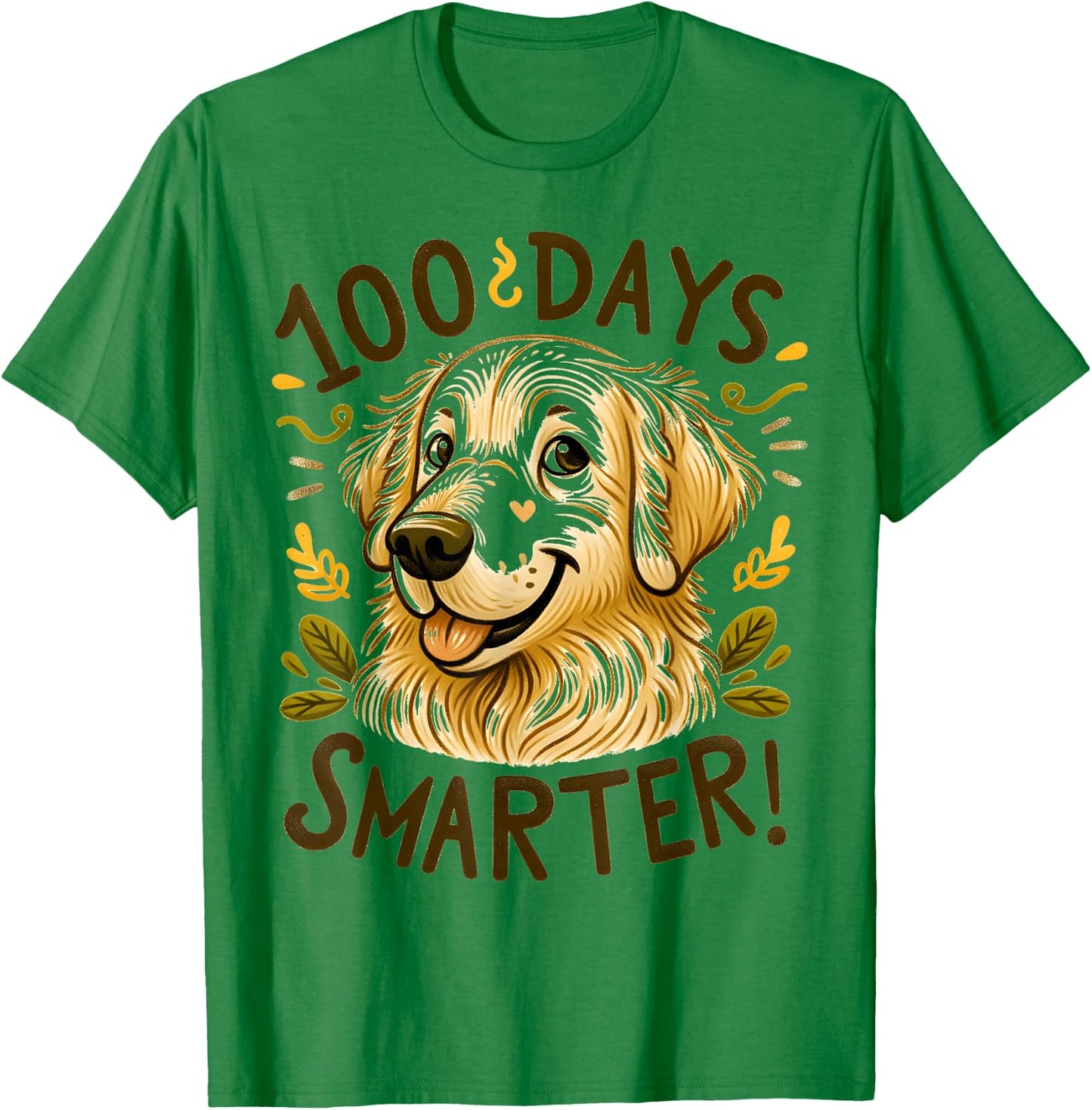 100 Days Of School Golden Retriever Dog 100th Day Of School T-Shirt - T-Shirt | Irish Green