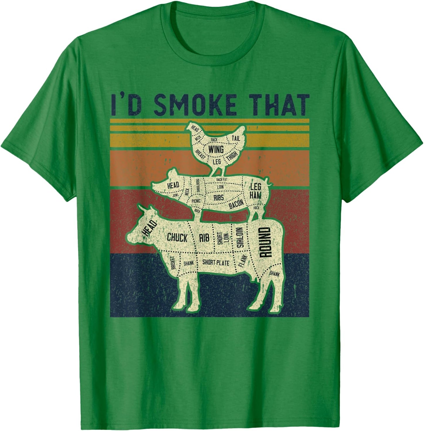 I'd Smoke That Beef Pork Chicken Butcher Cut Funny Grilling T-Shirt - T-Shirt | Irish Green