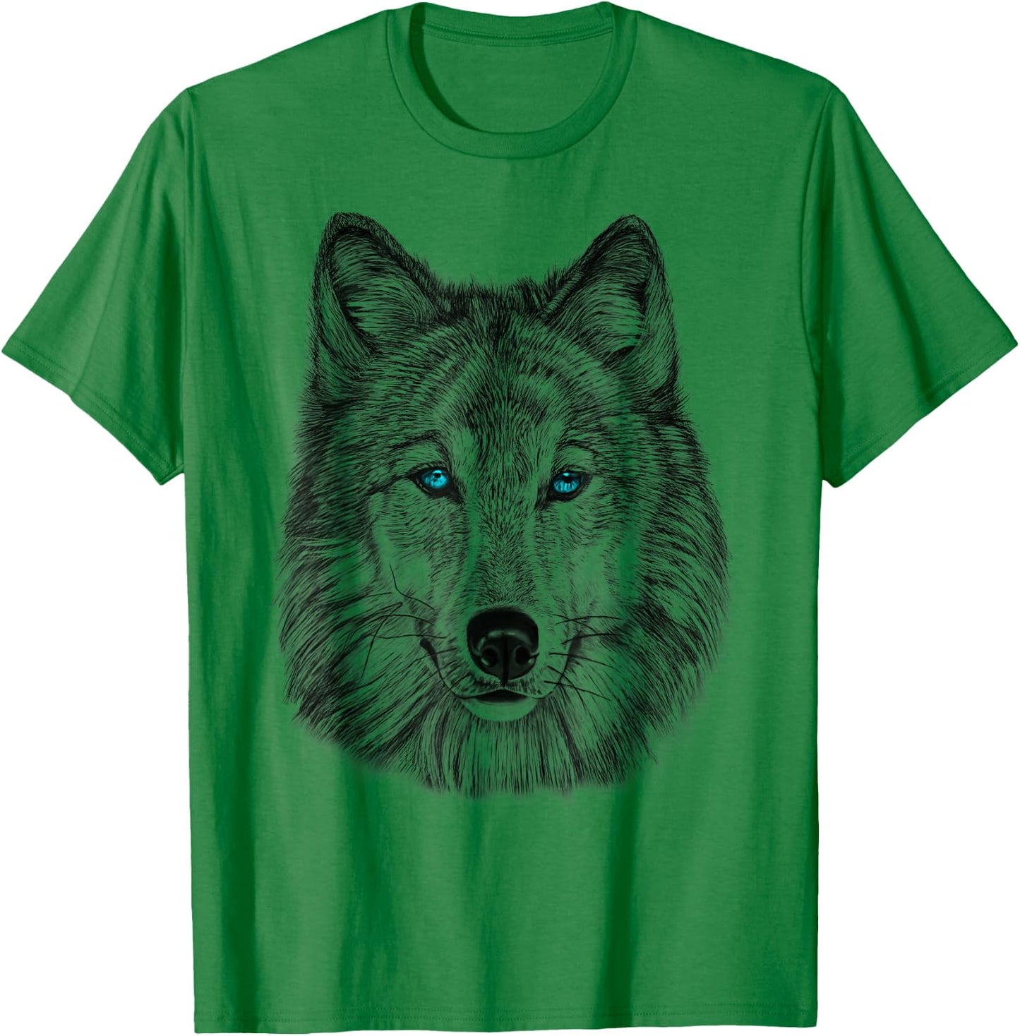 Fearless Eye of The Wolf Face Print Black and White Graphic T-Shirt - T-Shirt | Irish Green
