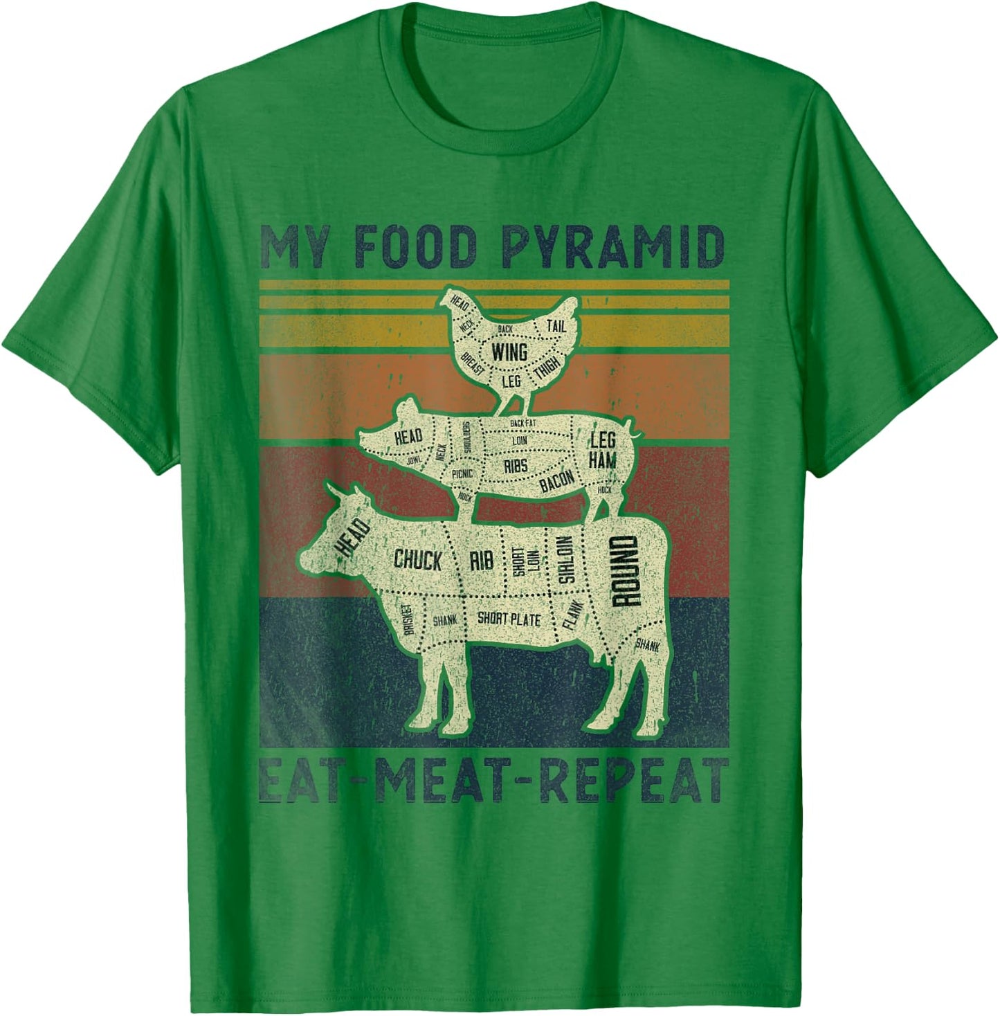 My Food Pyramid Eat Meat Repeat Retro Vintage Funny BBQ Joke T-Shirt - T-Shirt | Irish Green