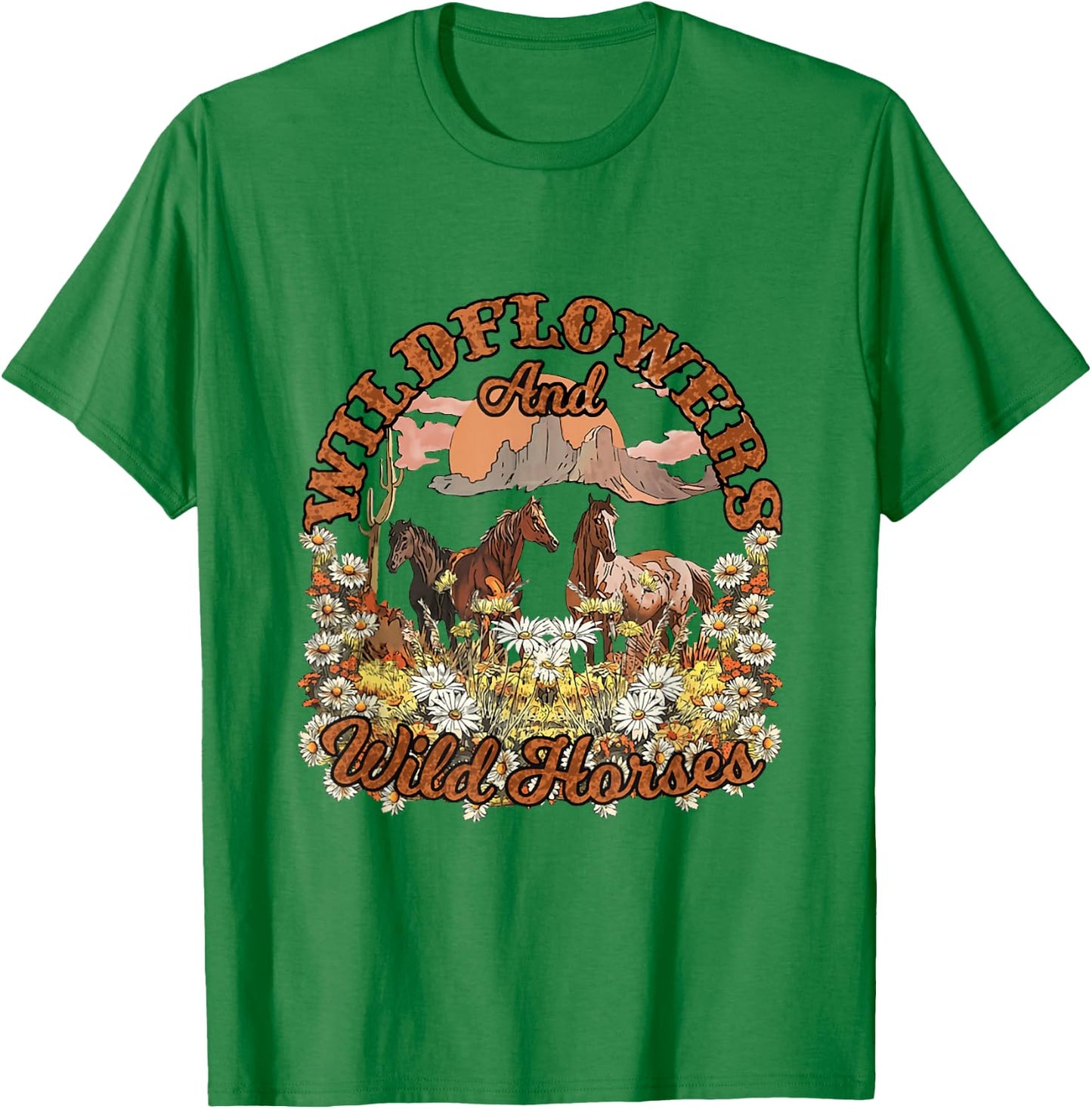 Wildflowers and Wild Horses Nature Beauty Country Outdoors T-Shirt - T-Shirt | Irish Green