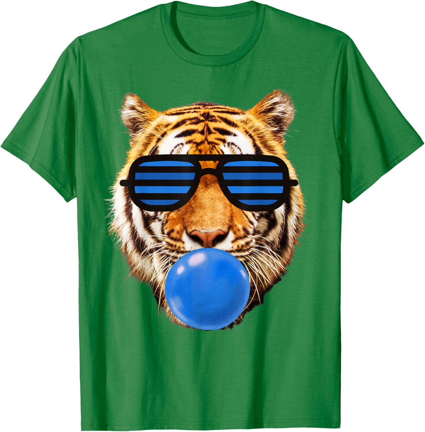 Blue Bubble Gum Tiger Face Stripe Sunglasses Tiger Head T-Shirt - T-Shirt | Irish Green