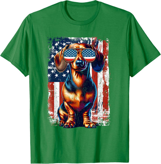 Dachshund Lovers American USA Flag 4th Of July Vintage T-Shirt - T-Shirt | Irish Green