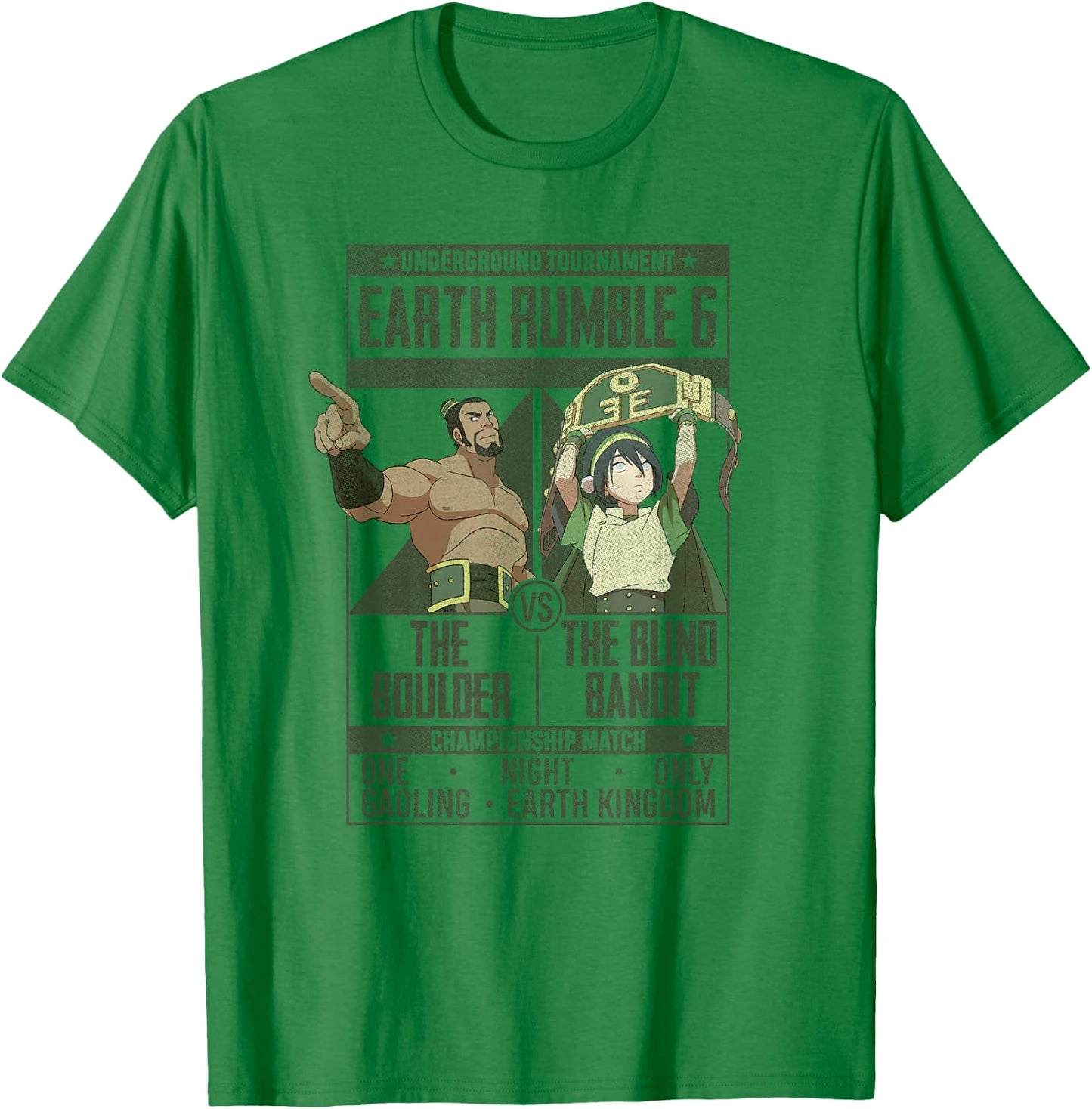 Avatar: The Last Airbender Boulder VS Blind Bandit Poster T-Shirt - T-Shirt | Irish Green