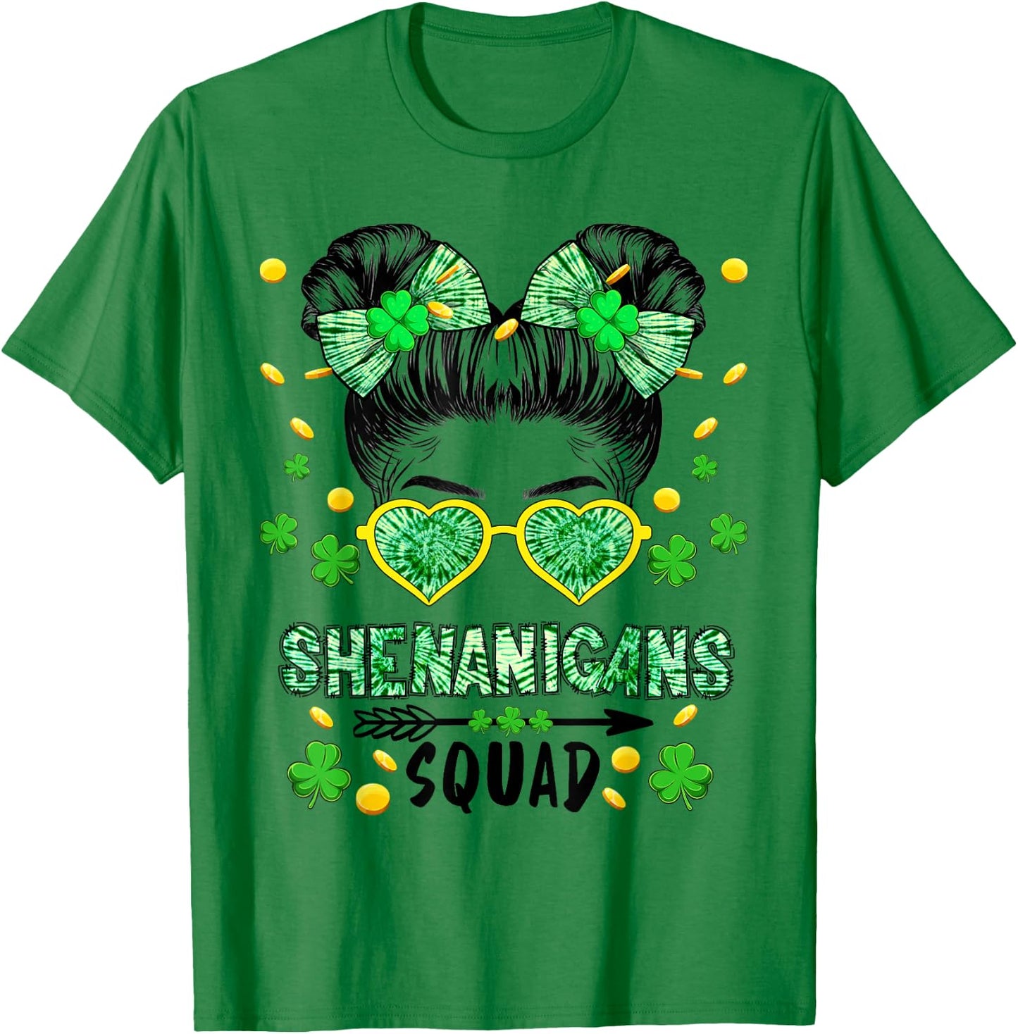 Shenanigans Squad Messy Bun St Patricks Day Girls T-Shirt - T-Shirt | Irish Green