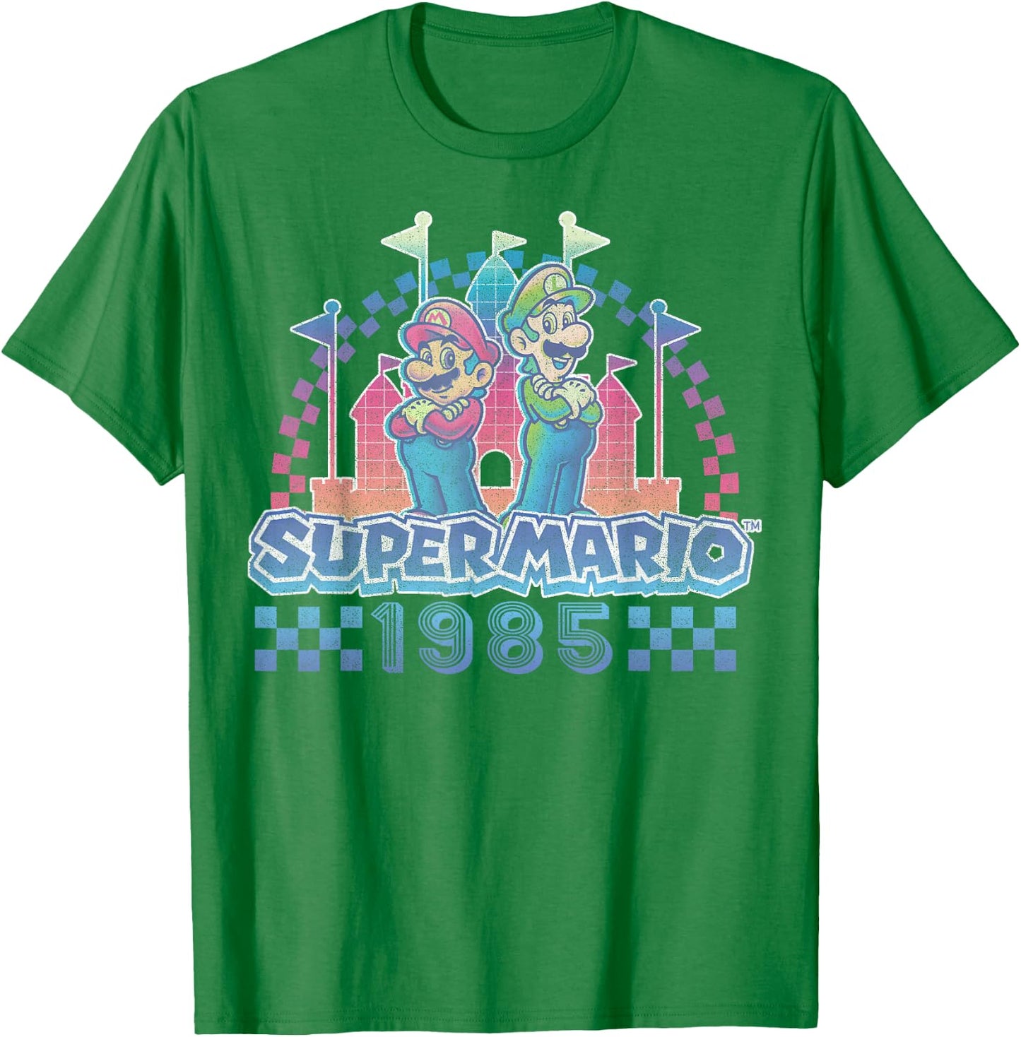Super Mario Bros Retro Rainbow 1985 Vintage Race Track Duo T-Shirt - T-Shirt | Irish Green