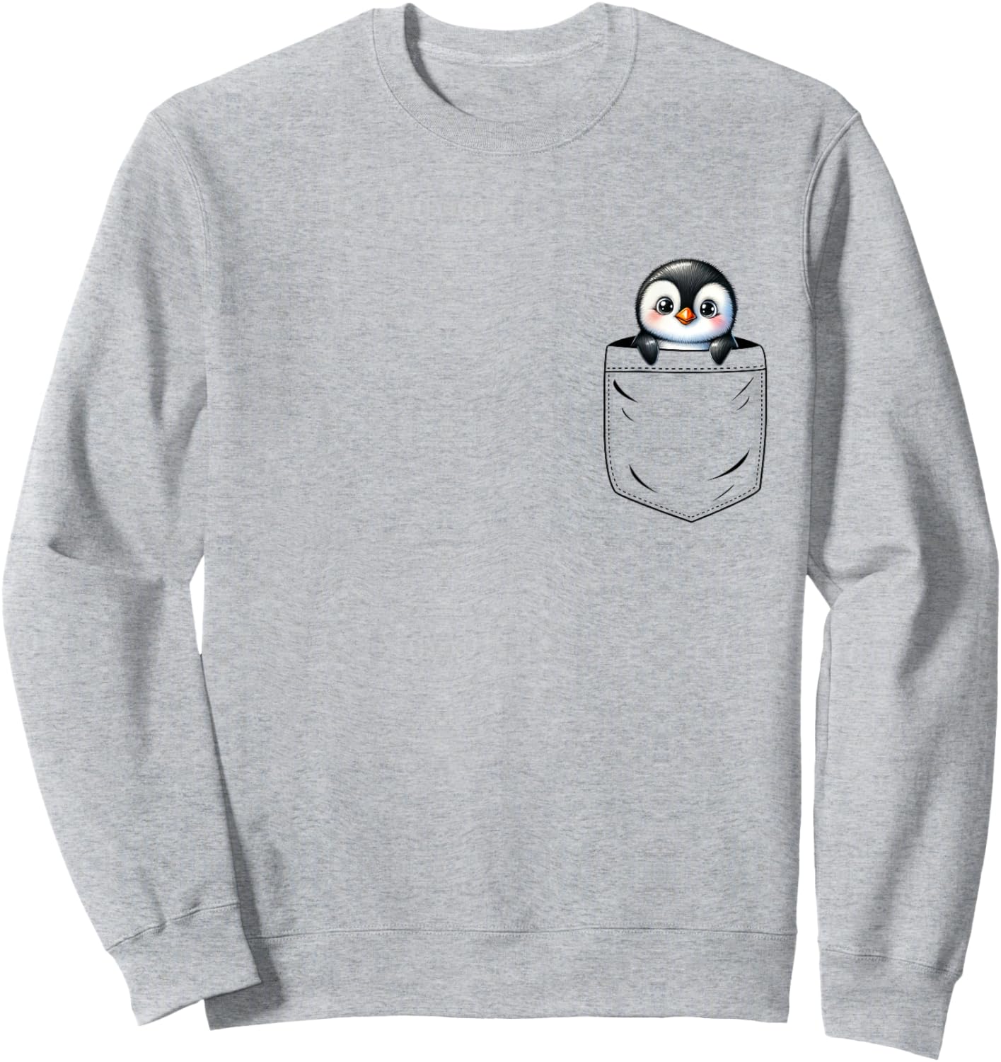 Penguin Lovers Cute Funny Penguin In Pocket , Small, Grey Sweatshirt - Sweatshirt | Ash