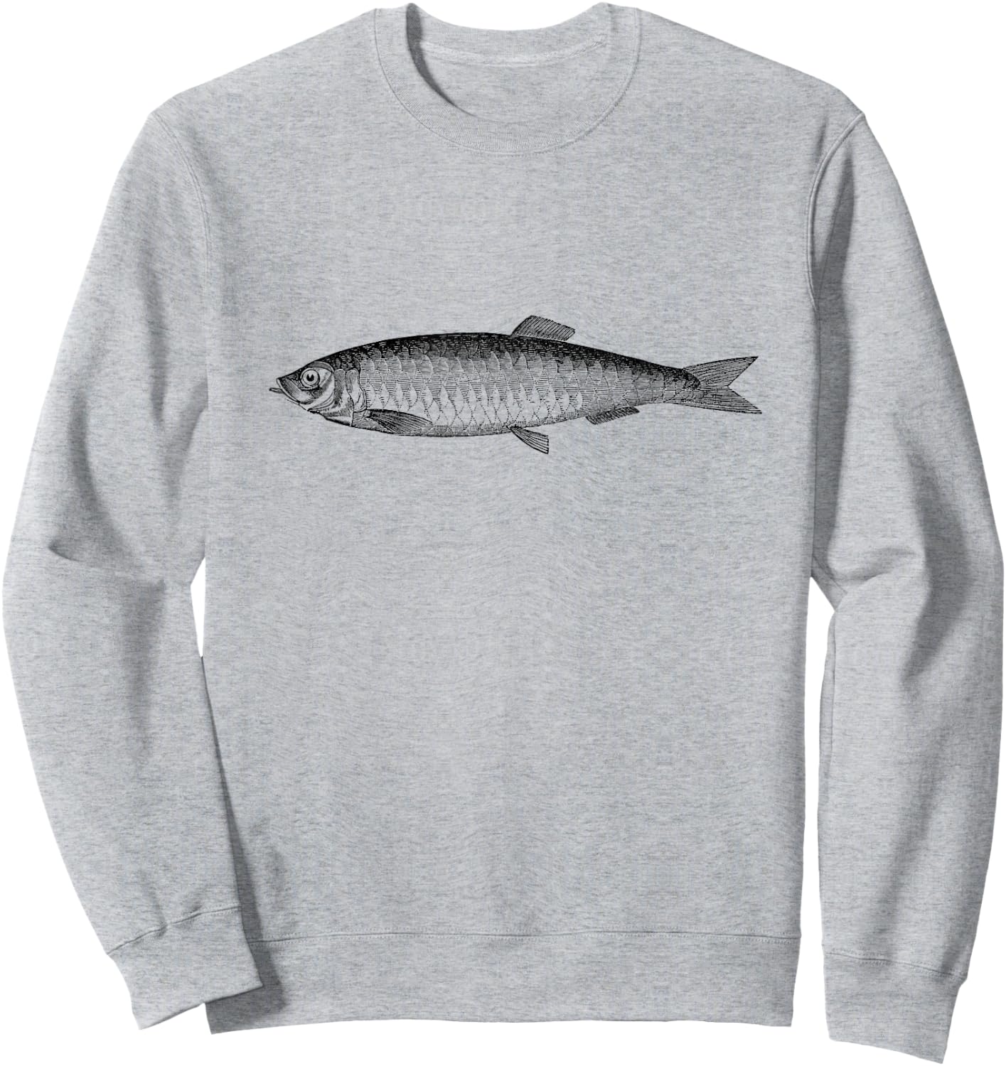 The New Antique Vintage Herring Fish Print - -Adults, Grey, Small, Short Sleeve, Classic Fit Sweatshirt - Sweatshirt | Ash
