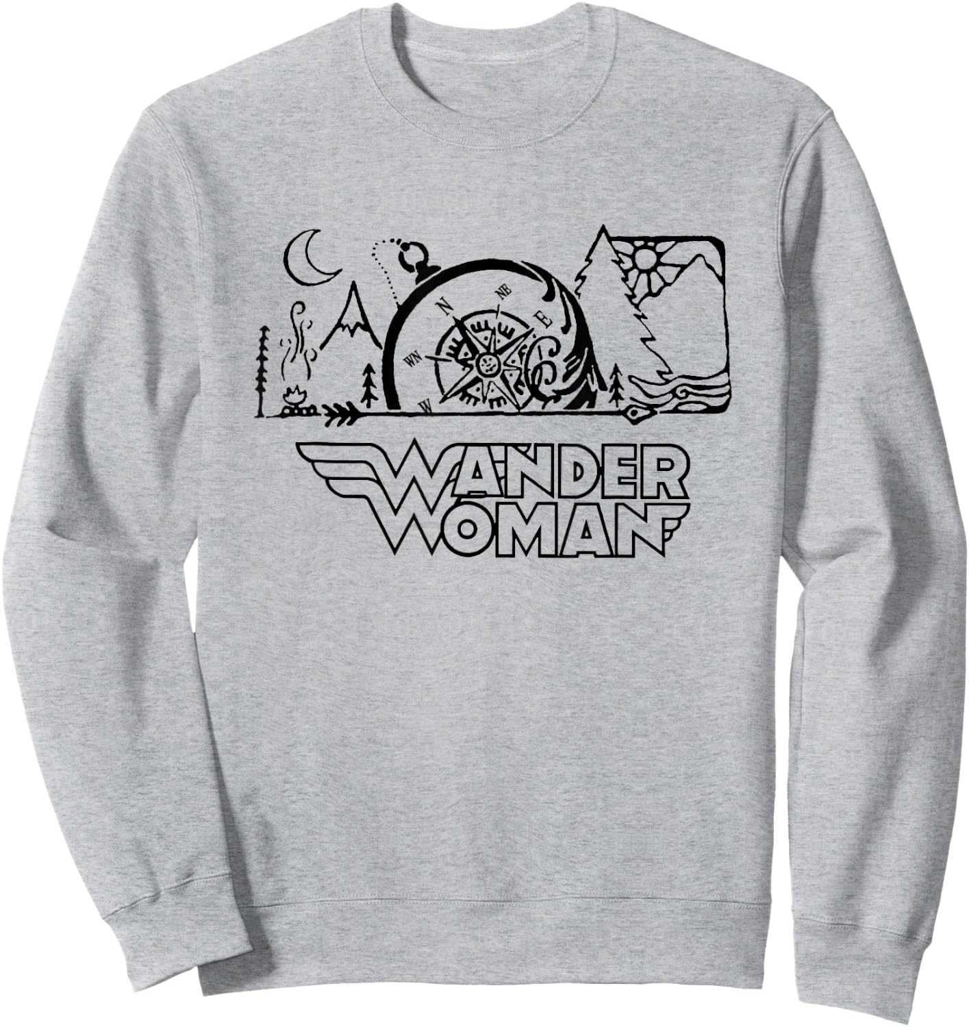 Wander Woman Compass Camping Hiking Mountain Outdoor Lover Sweatshirt - Sweatshirt | Ash