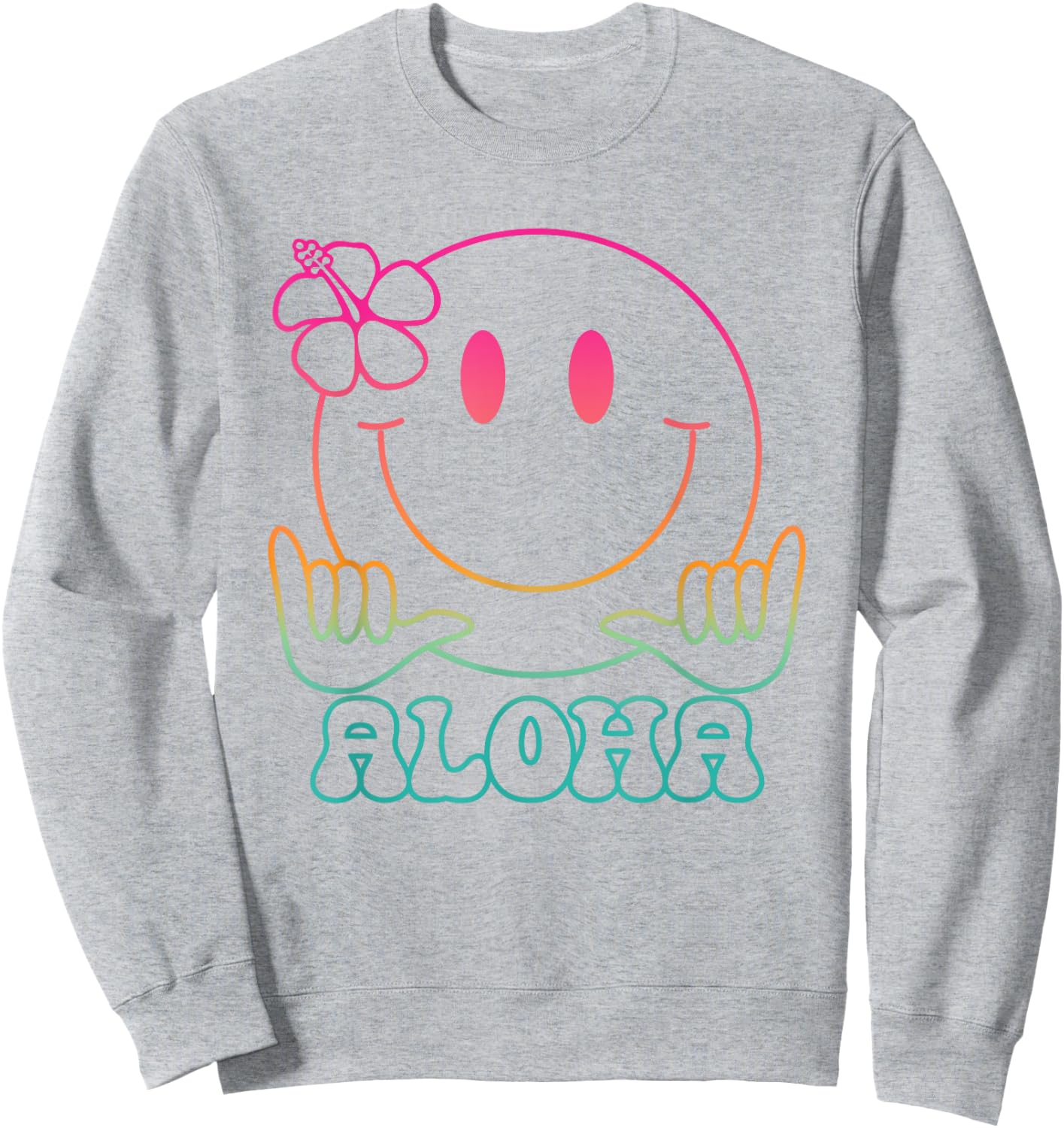 Aloha Hawaiian Cute Smile Face Shaka Hibiscus Kids Girls Sweatshirt - Sweatshirt | Ash