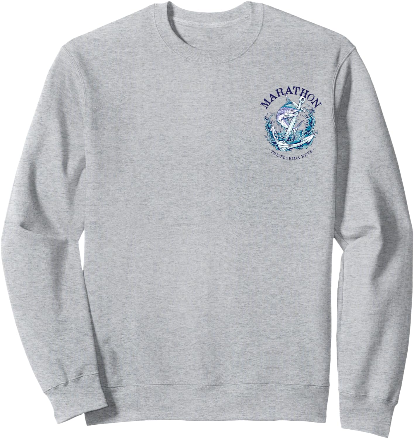 Left Chest and Back Print Marlin Marathon Florida Keys Sweatshirt - Sweatshirt | Ash