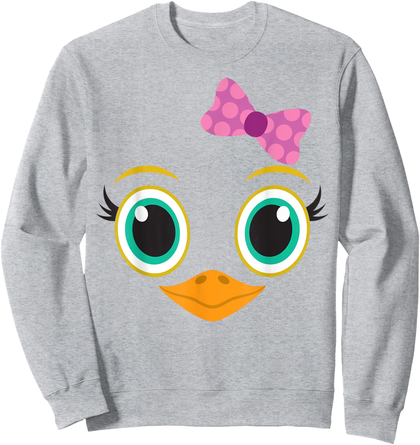 Funny Halloween Costume for Girls w/ Bow - Cute Chick Face Sweatshirt - Sweatshirt | Ash