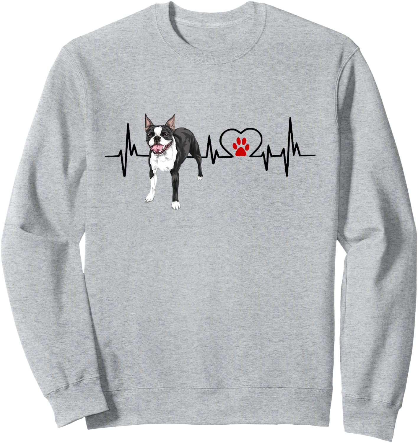 Boston Terrier EKG Heartbeat Heart Line Dog Lovers Sweatshirt - Sweatshirt | Ash