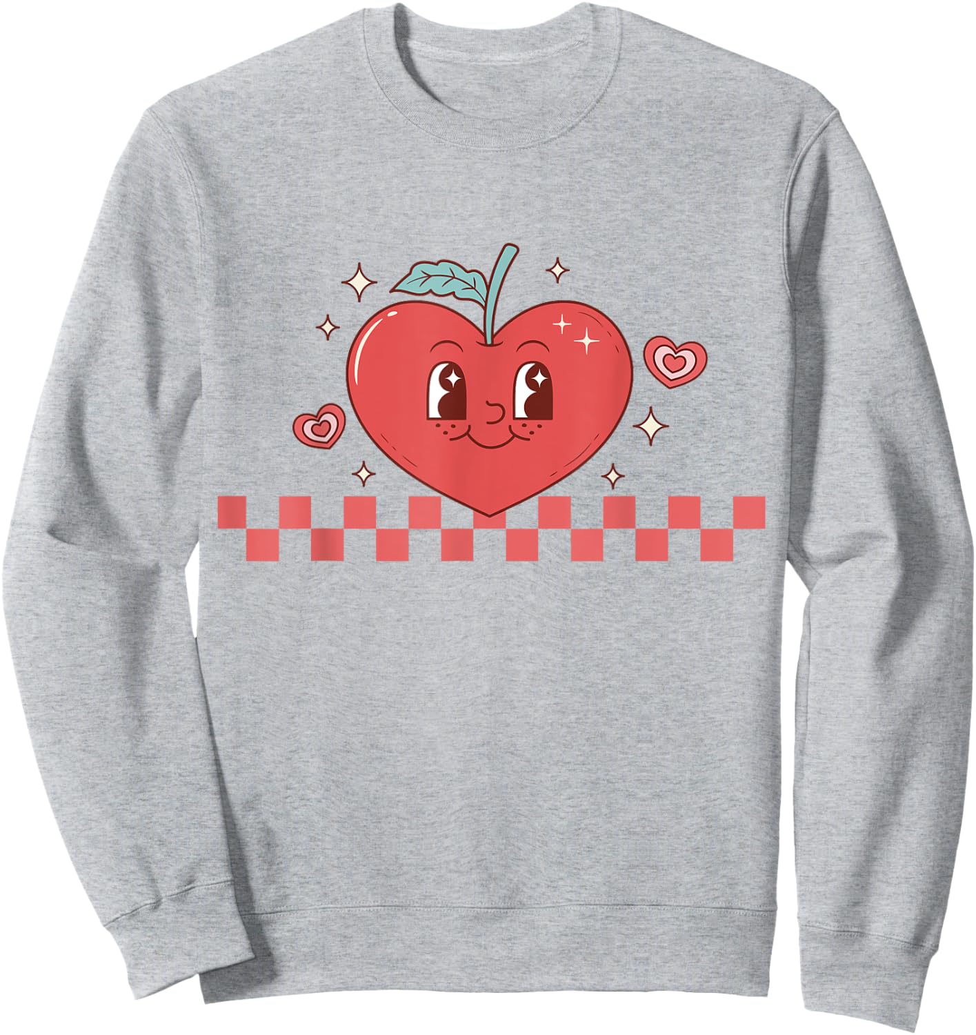 Cute Retro Checkered Apple with Face Teacher Heart Trendy Women Kids Sweatshirt - Sweatshirt | Ash