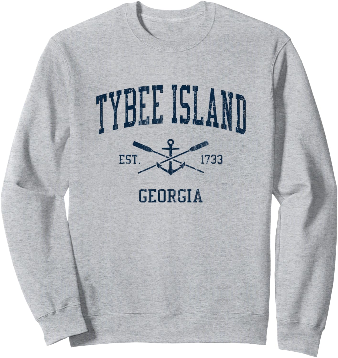 Tybee Island GA Vintage Navy Crossed Oars & Boat Anchor Sweatshirt - Sweatshirt | Ash