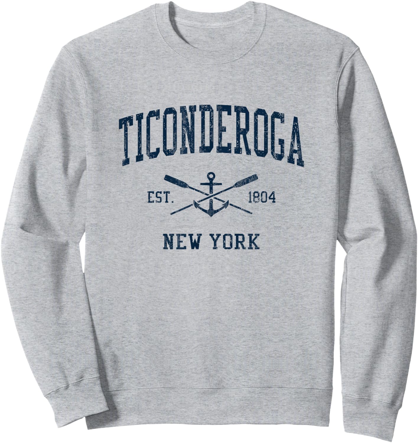 Ticonderoga NY Vintage Navy Crossed Oars & Boat Anchor Sweatshirt - Sweatshirt | Ash