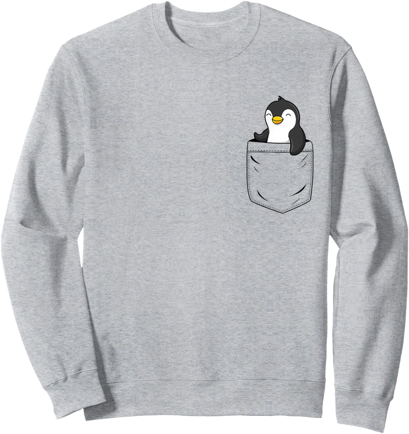 Penguin Lovers Cute Funny Penguin In Pocket , Small, Grey Sweatshirt - Sweatshirt | Ash