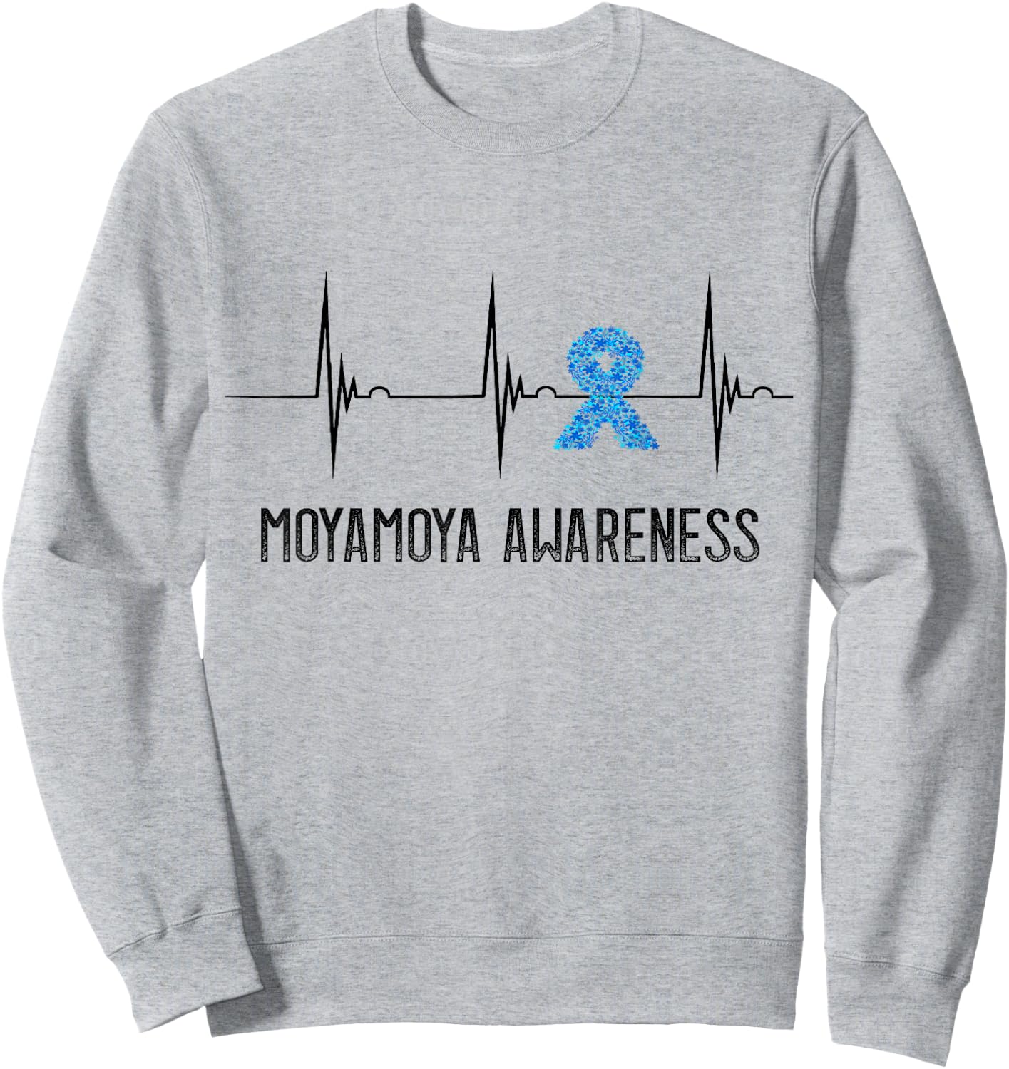 Moyamoya Disease Awareness Heartbeat EKG Pulse Blue Ribbon Sweatshirt - Sweatshirt | Ash
