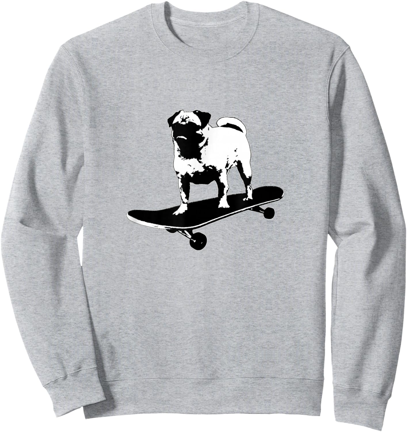 Pug on a Skateboard Black & White Lithograph Style Funny Dog Men Women Girls Kids Sweatshirt - Sweatshirt | Ash