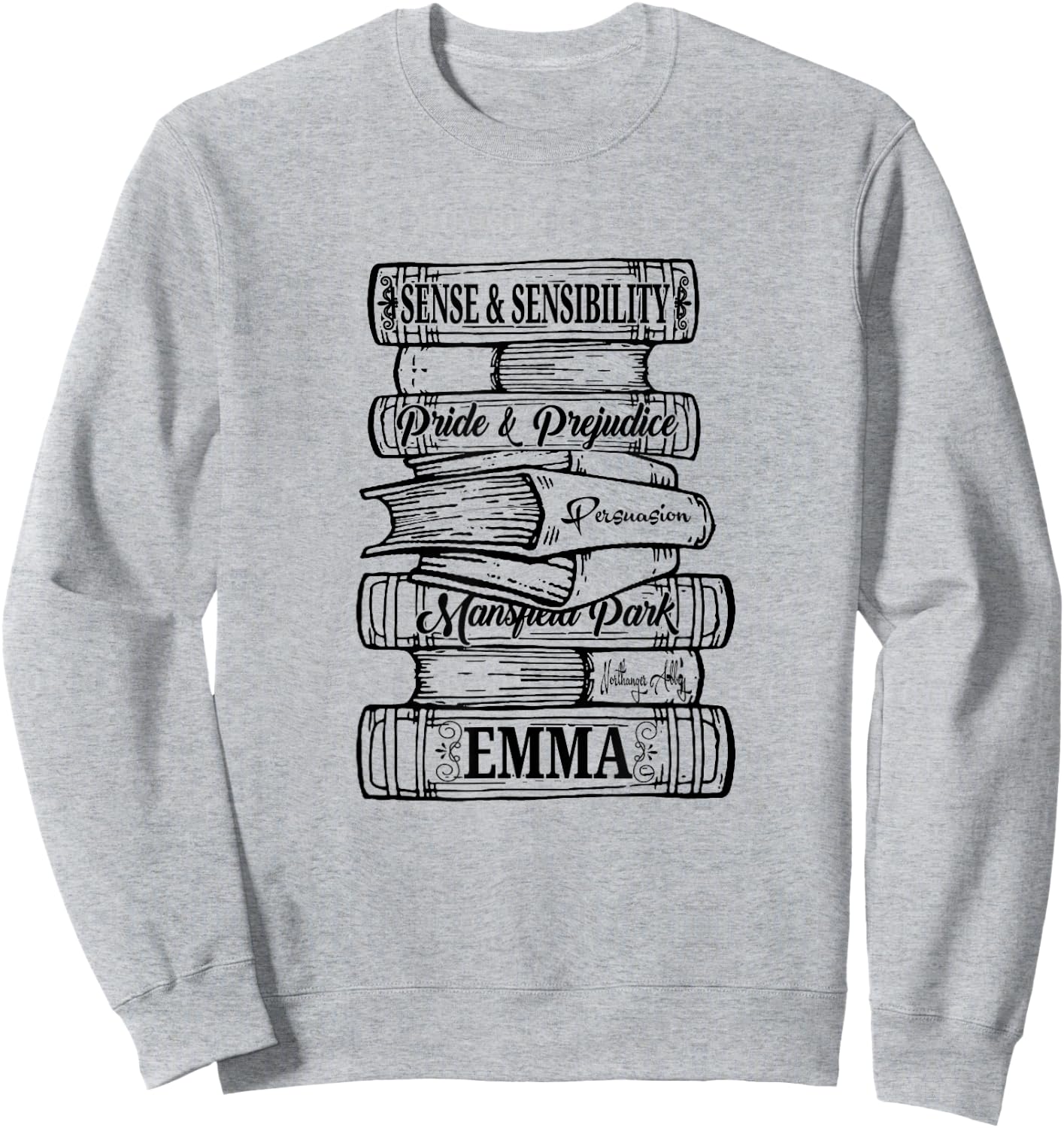 Jane Austen Pride and Prejudice & Mr. Darcy Book Stack Fans Sweatshirt - Sweatshirt | Ash
