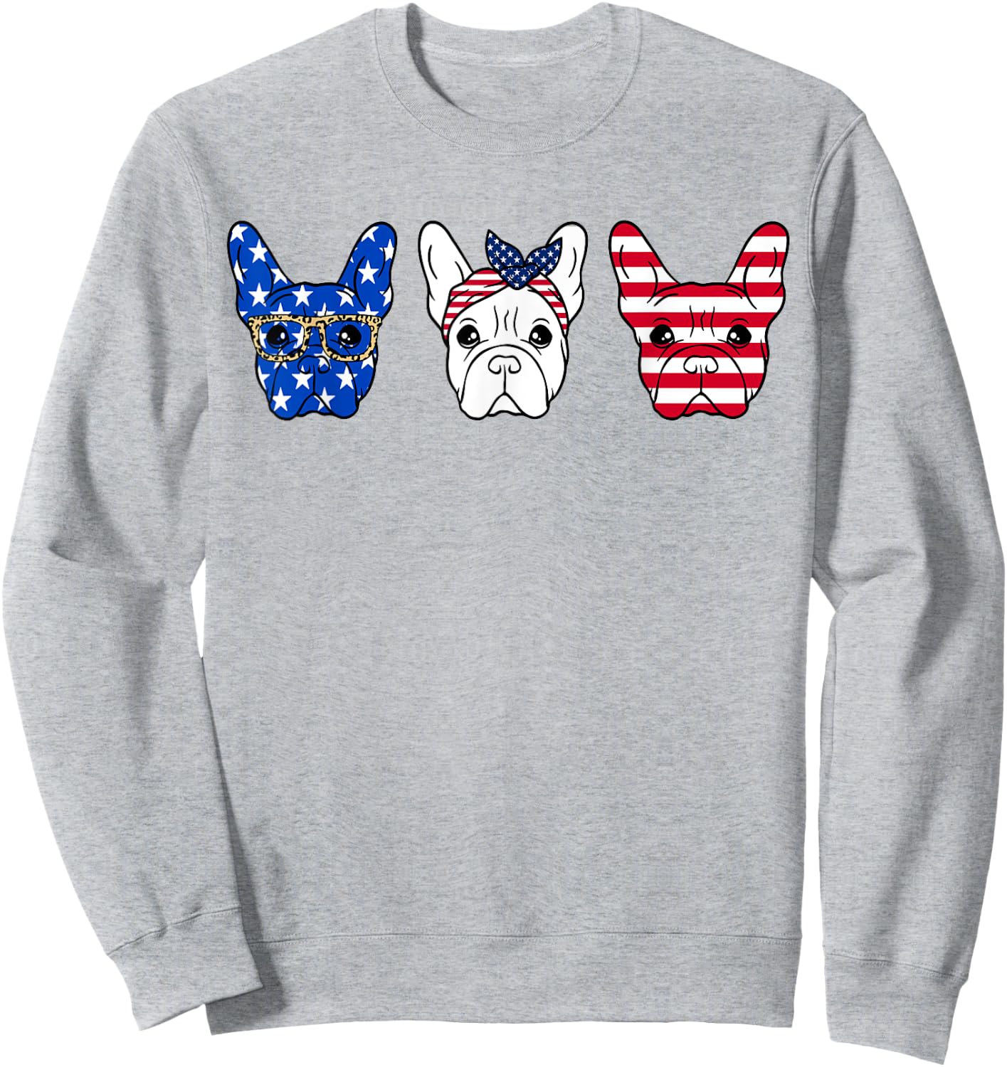 French Bulldog American Flag Patriotic Frenchie Bulldog Sweatshirt - Sweatshirt | Ash