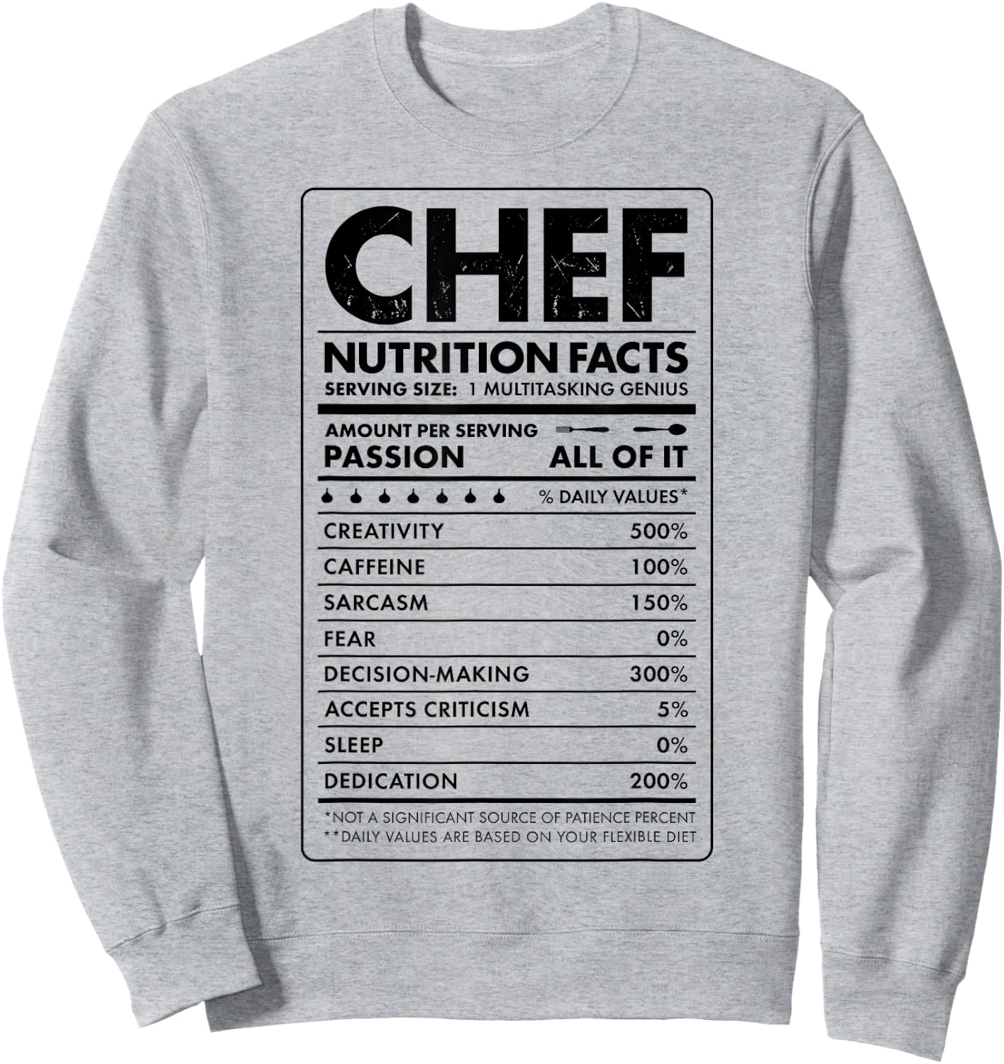 Chef Nutrition Facts Funny Cook Men Women Vintage Cooking Sweatshirt - Sweatshirt | Ash