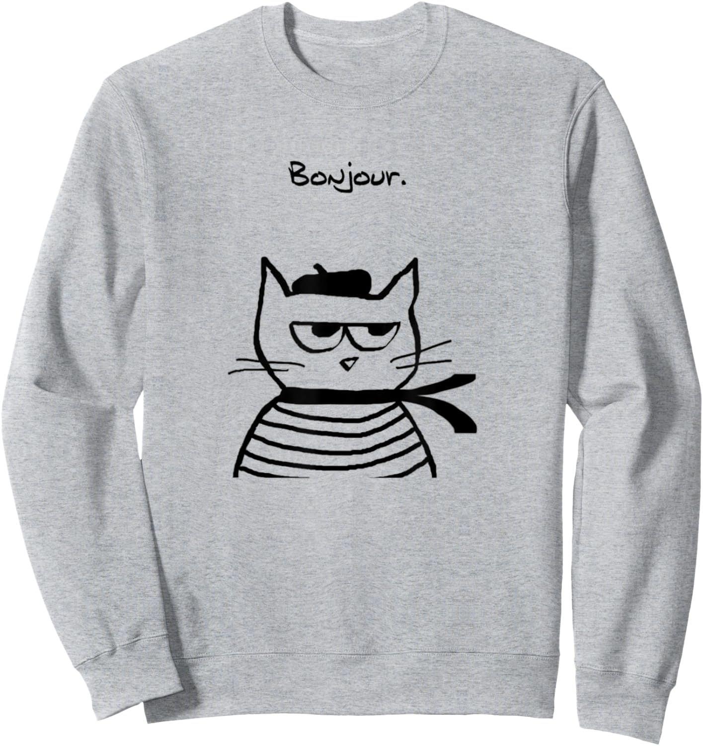 Bonjour French Cat Funny Sweatshirt - Sweatshirt | Ash