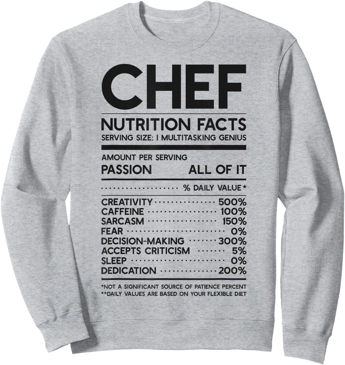 Chef Nutrition Facts Funny Cook Men Women Vintage Cooking Sweatshirt - Sweatshirt | Ash
