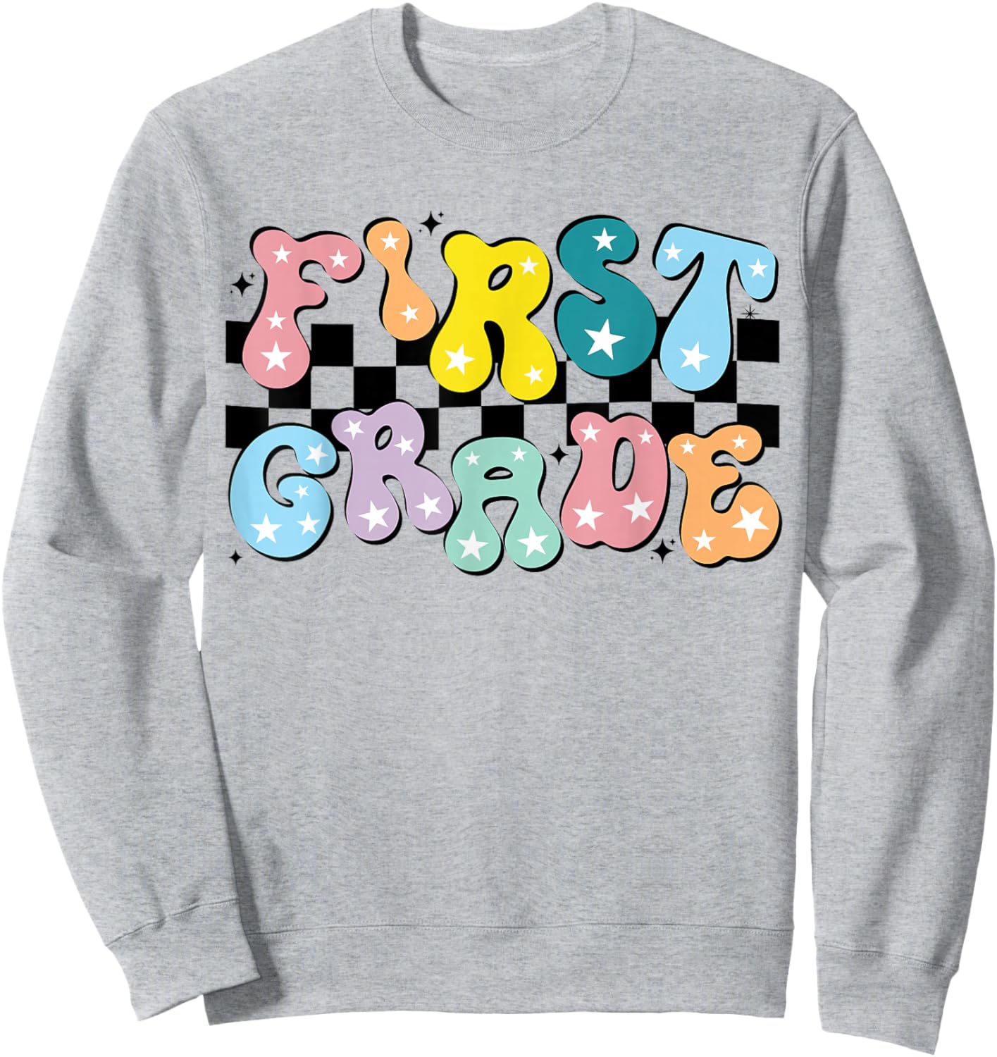 Retro First Grade Teacher 1st Grade Team Group Groovy Sweatshirt - Sweatshirt | Ash