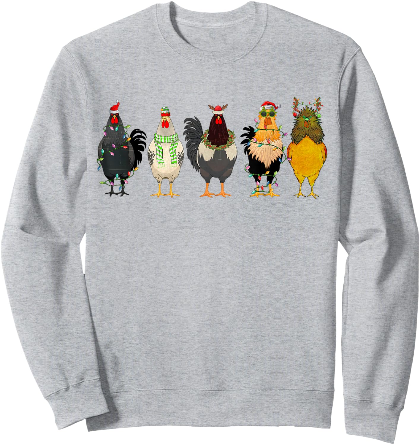 Christmas Chickens Funny Chicks XMAS Lights Cat Santa Hat Sweatshirt - Sweatshirt | Ash