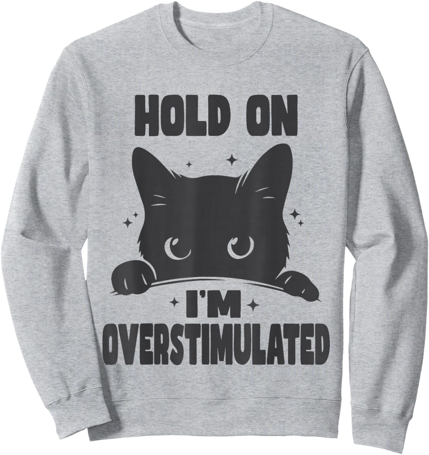 Hold On I'm Overstimulated Funny Cat ADHD Neurodiversity Sweatshirt - Sweatshirt | Ash