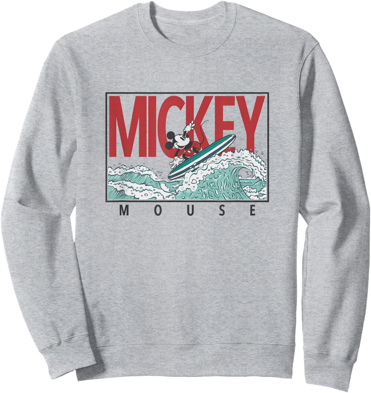 Disney Mickey And Friends Mickey Surfing Retro Chest Poster Sweatshirt - Sweatshirt | Ash