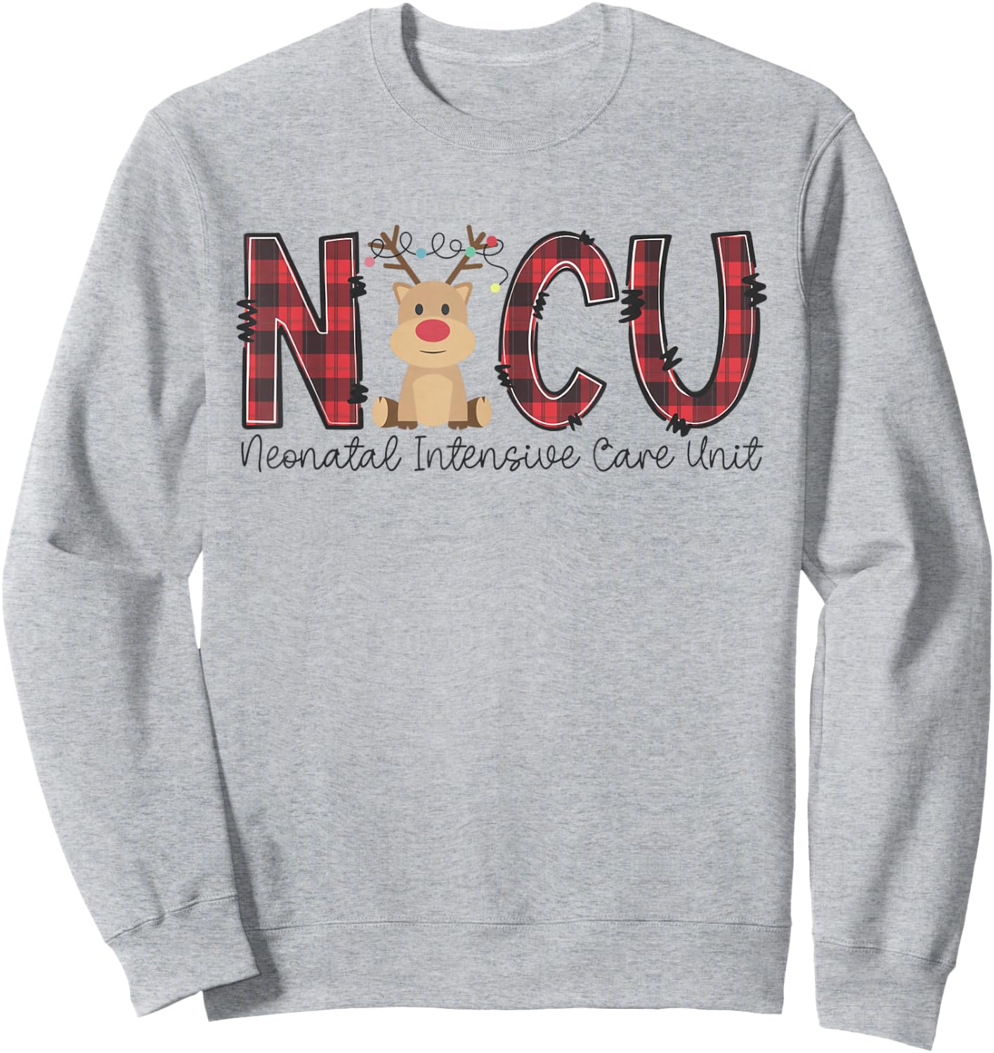 NICU Nurse Christmas Reindeer Neonatal Intensive Care Unit Sweatshirt - Sweatshirt | Ash