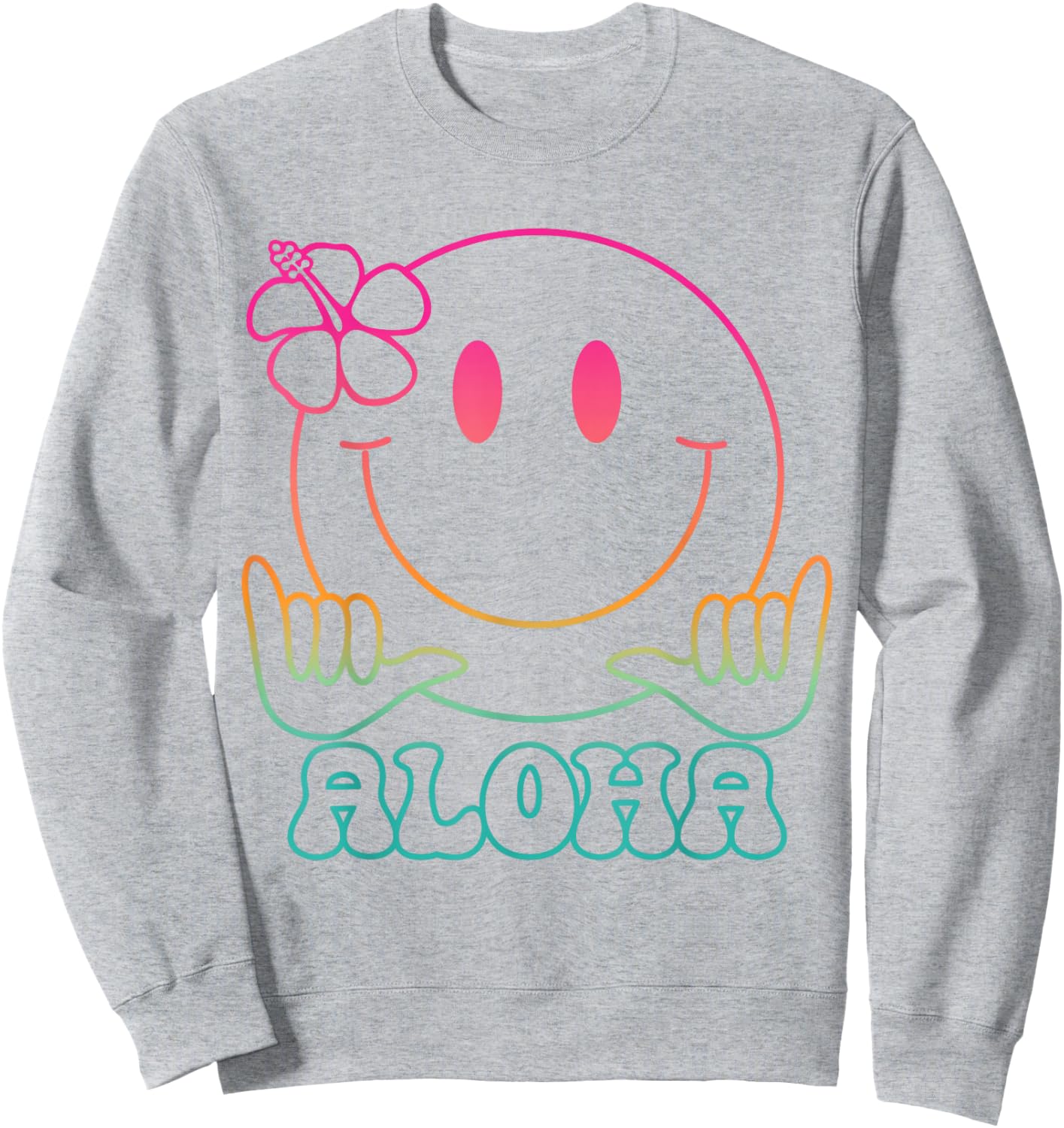Aloha Hawaiian Cute Smile Face Shaka Hibiscus Kids Girls Sweatshirt - Sweatshirt | Ash